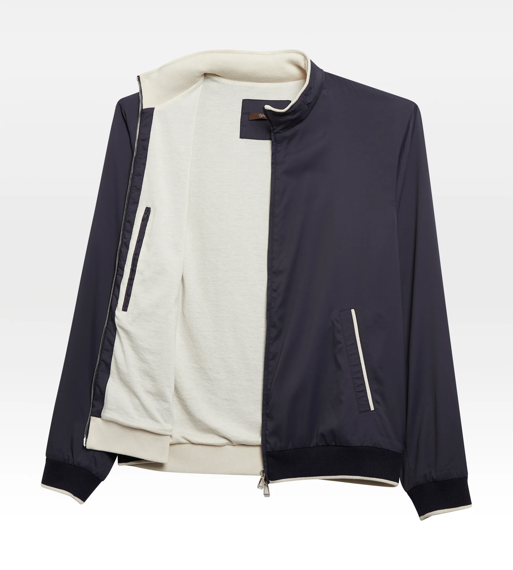 Blouson bleu marine et crème en nylon & coton - Image 3