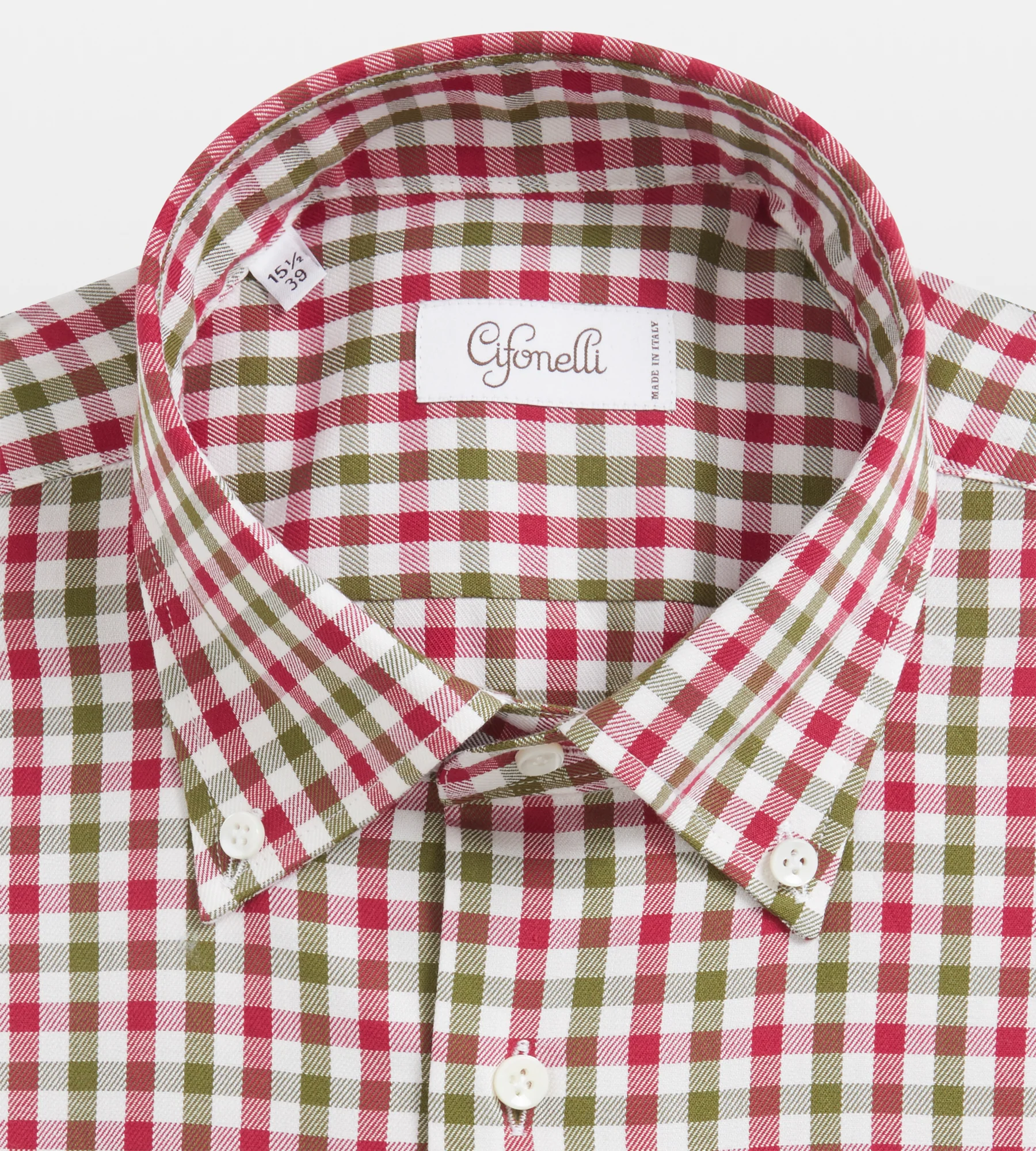 Chemise rouge, verte et blanche en coton à carreaux - Image 2