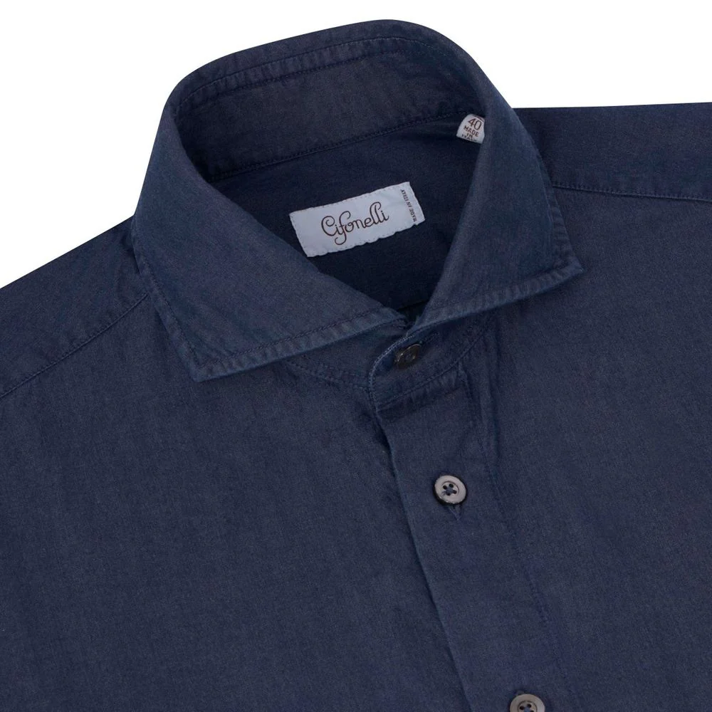 Chemise bleu nuit délavé en coton - Image 2