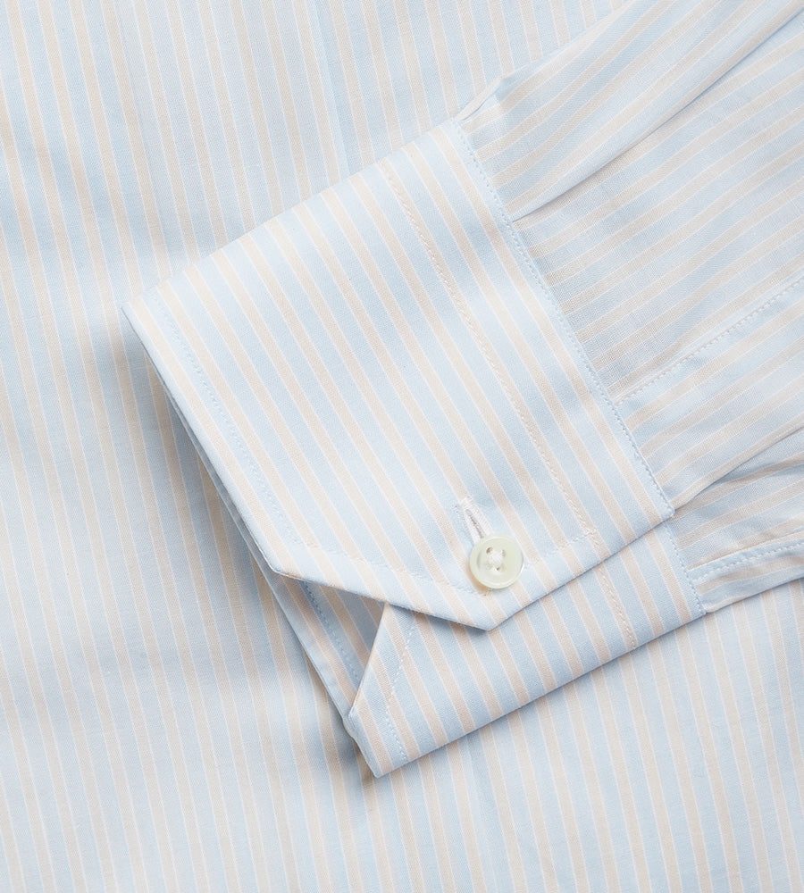 Chemise blanche, bleue & beige en coton à rayures - Image 3