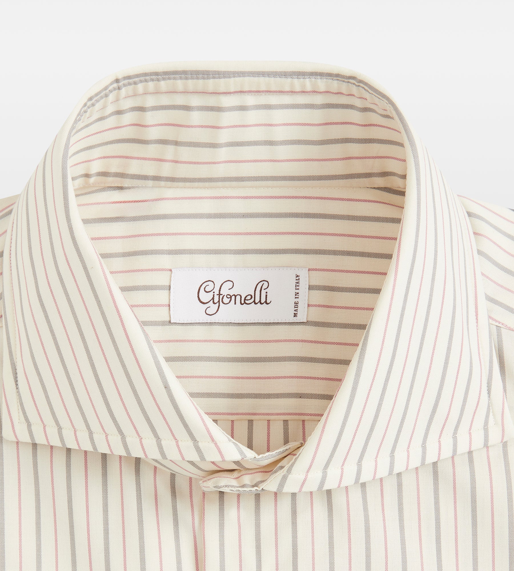 Chemise beige rayée grise et framboise en coton, laine et cachemire - Image 4