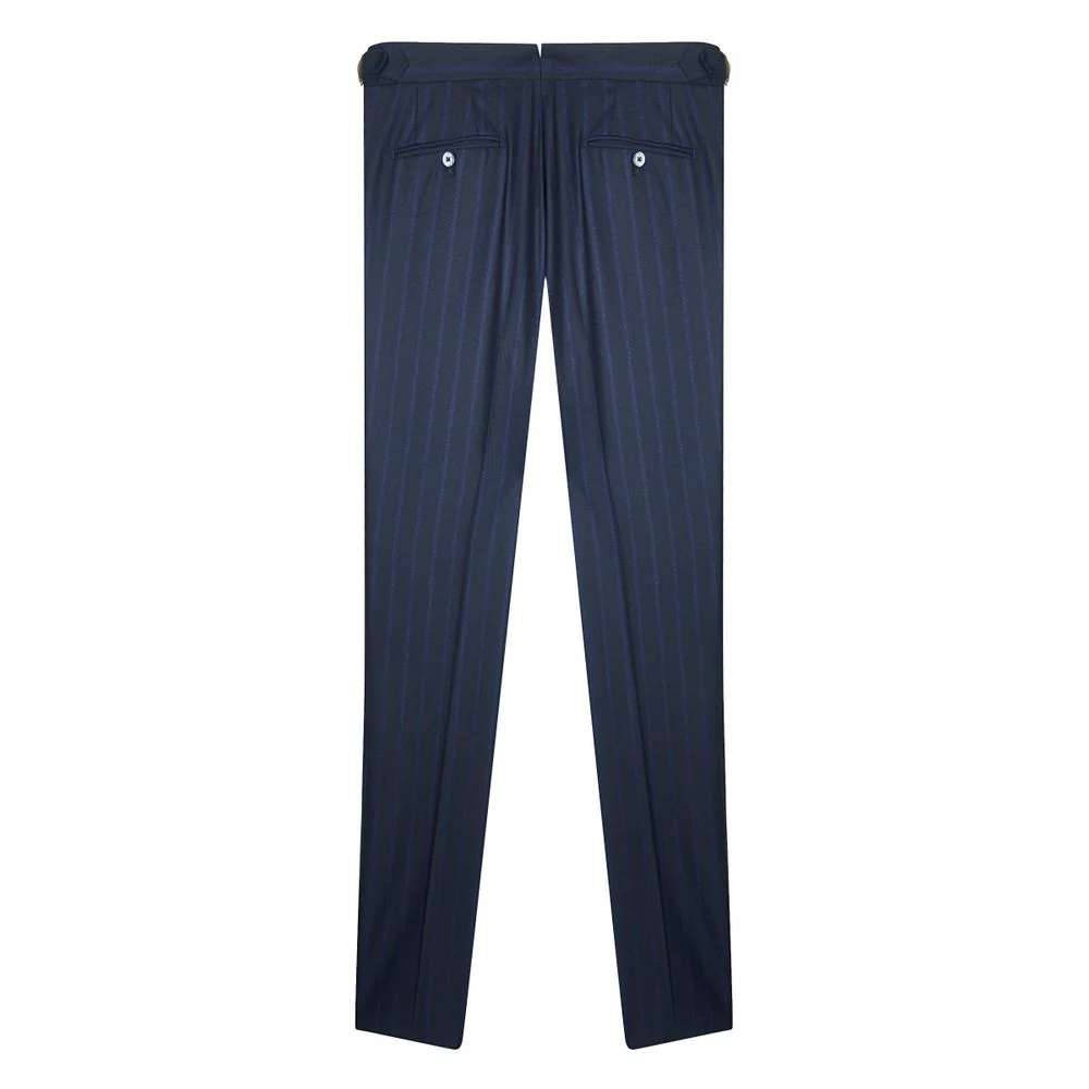 Costume bleu marine en laine à rayures - Image 7