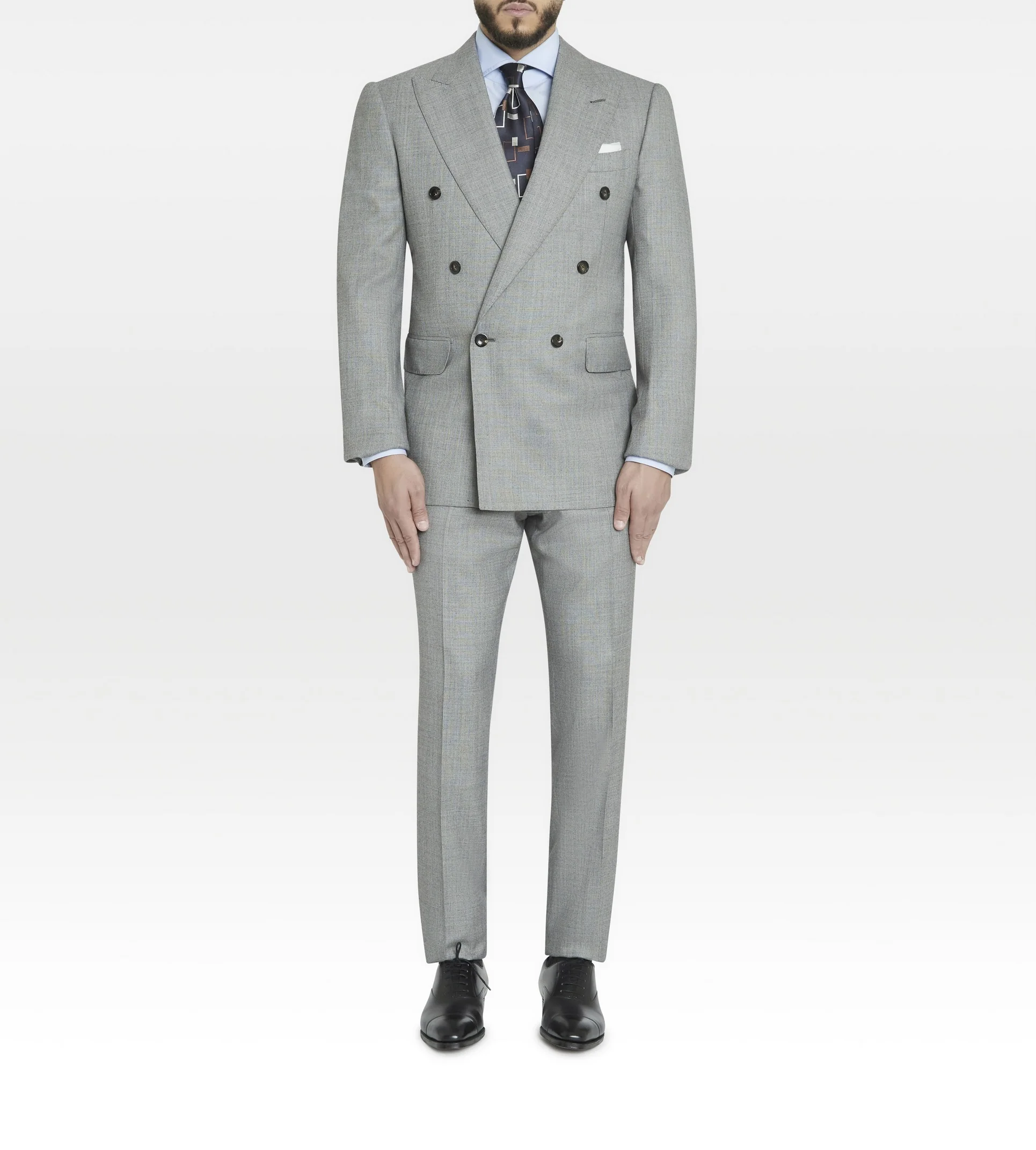 Costume croisé bas 6x1 gris en laine - Image 2