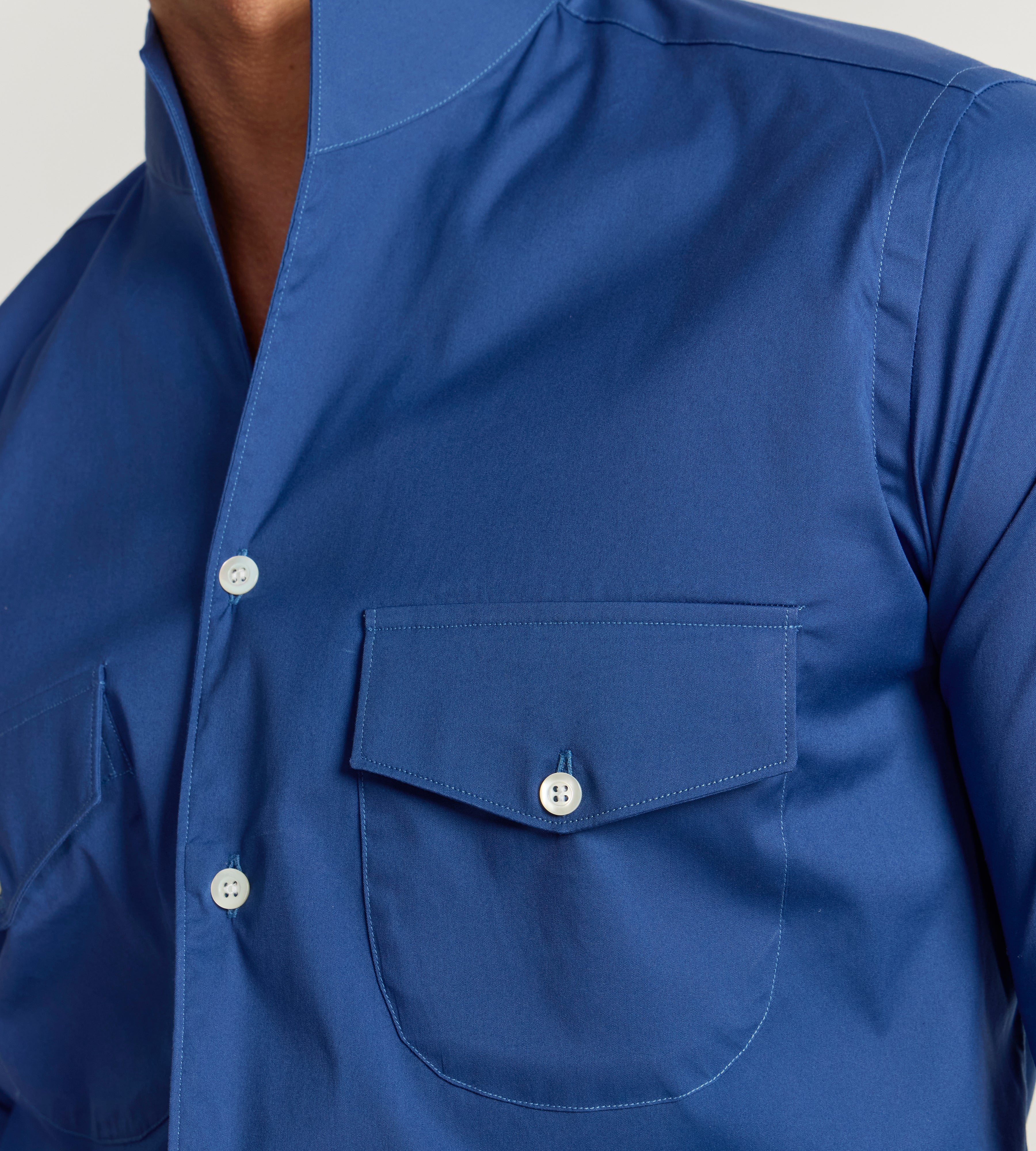 Chemise bleu cobalt à col indien - Image 3