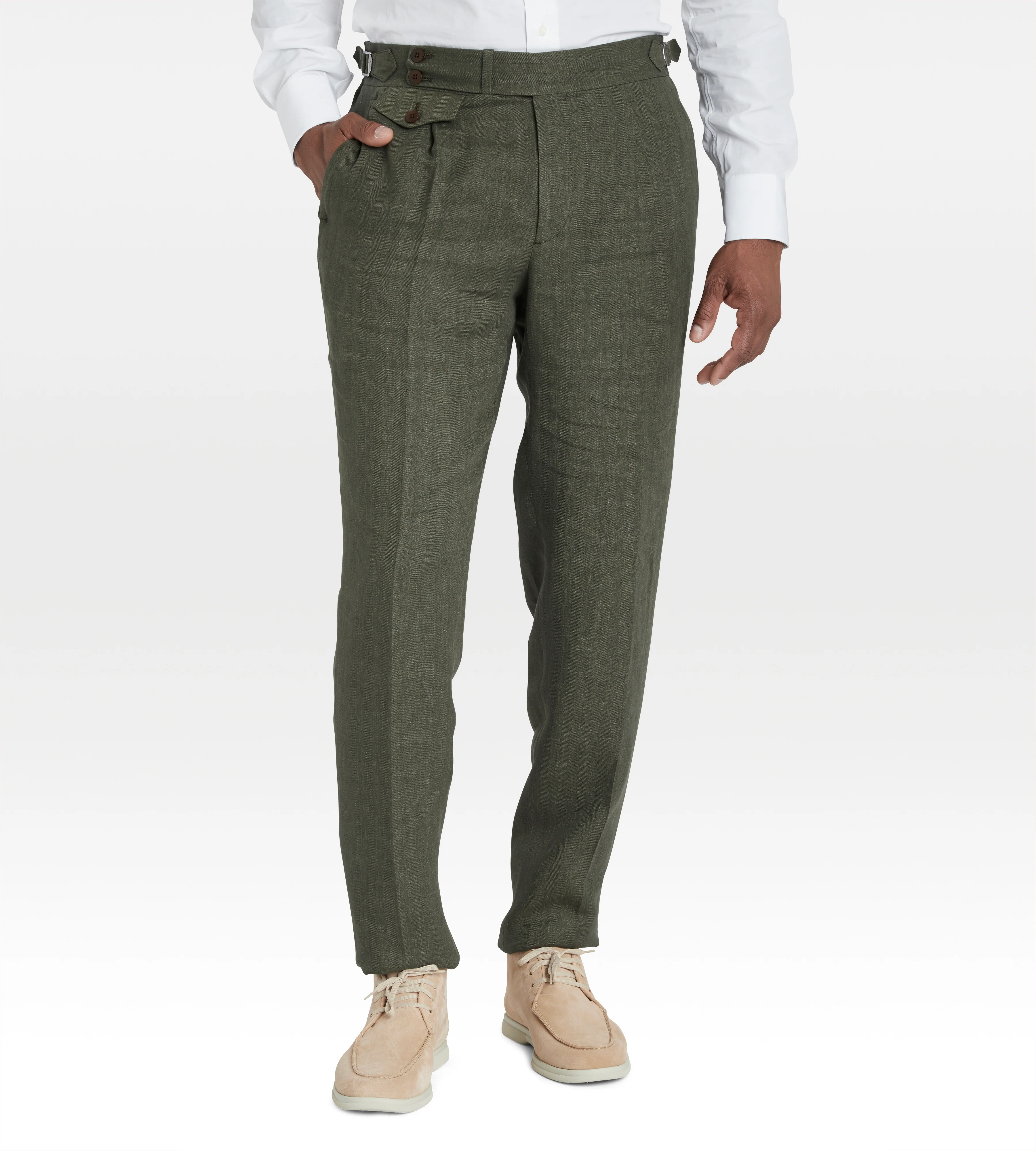 Pantalon 1 pli en lin vert militaire - Image 3