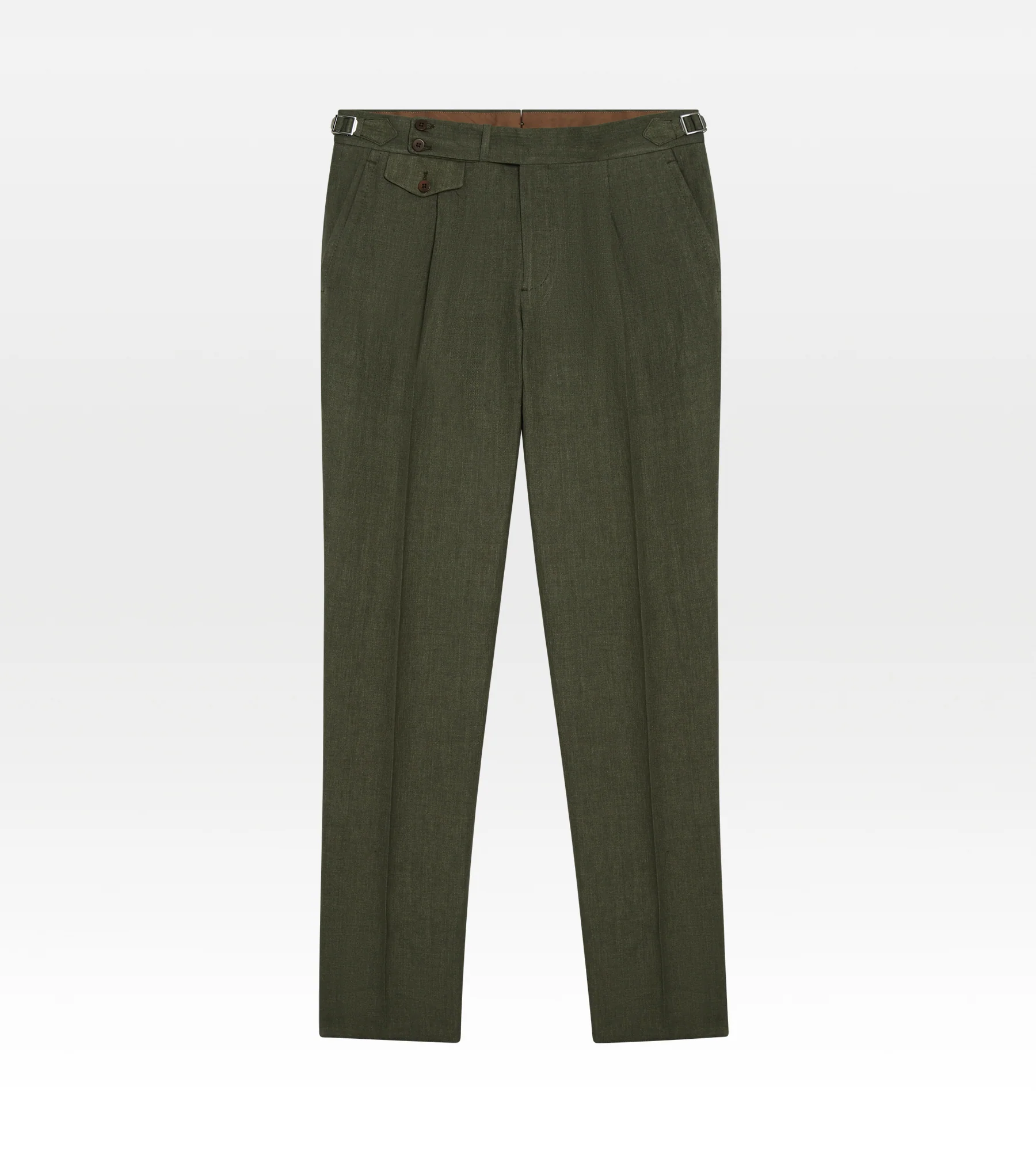 Pantalon 1 pli en lin vert militaire - Image 4