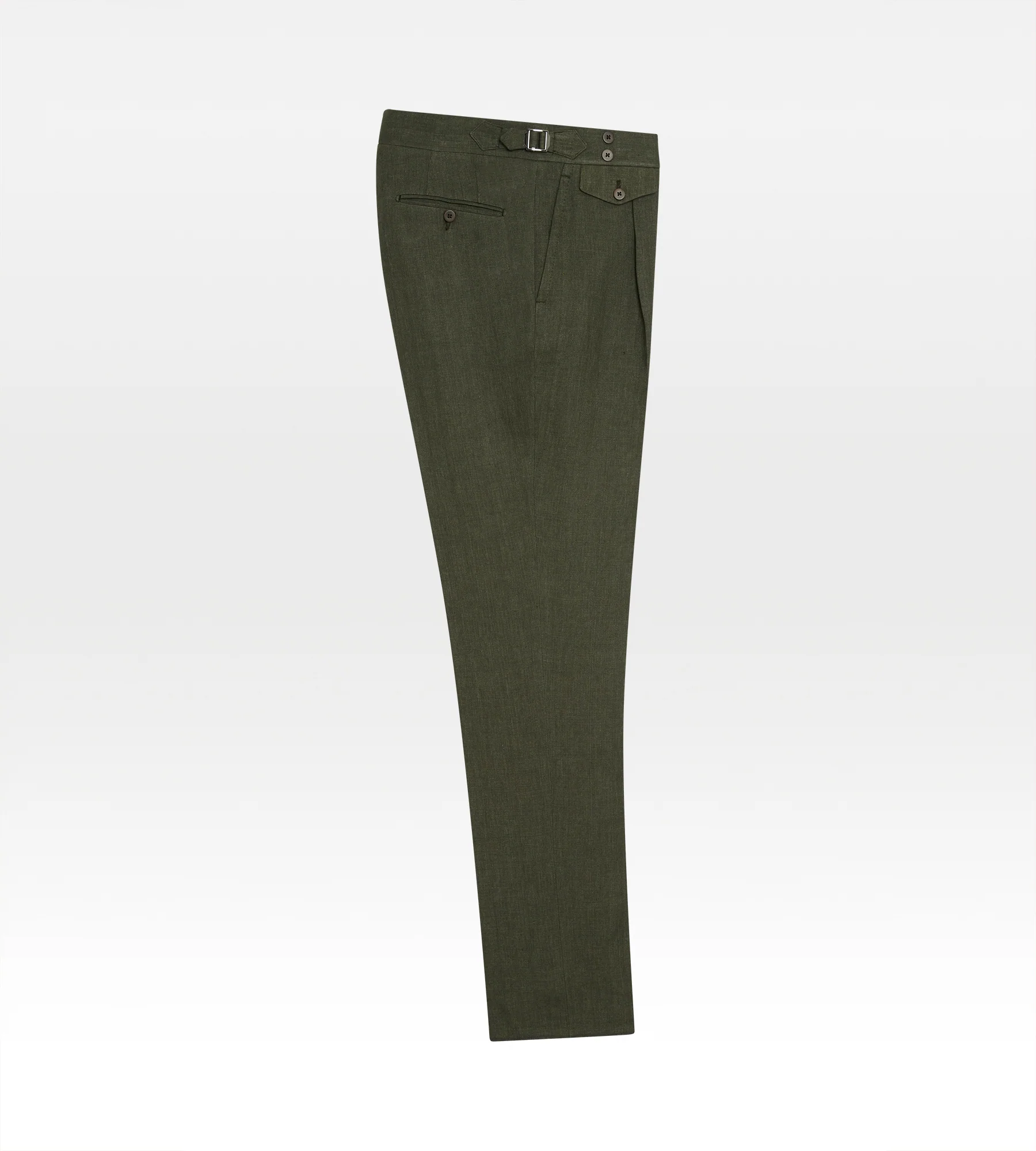 Pantalon 1 pli en lin vert militaire - Image 5