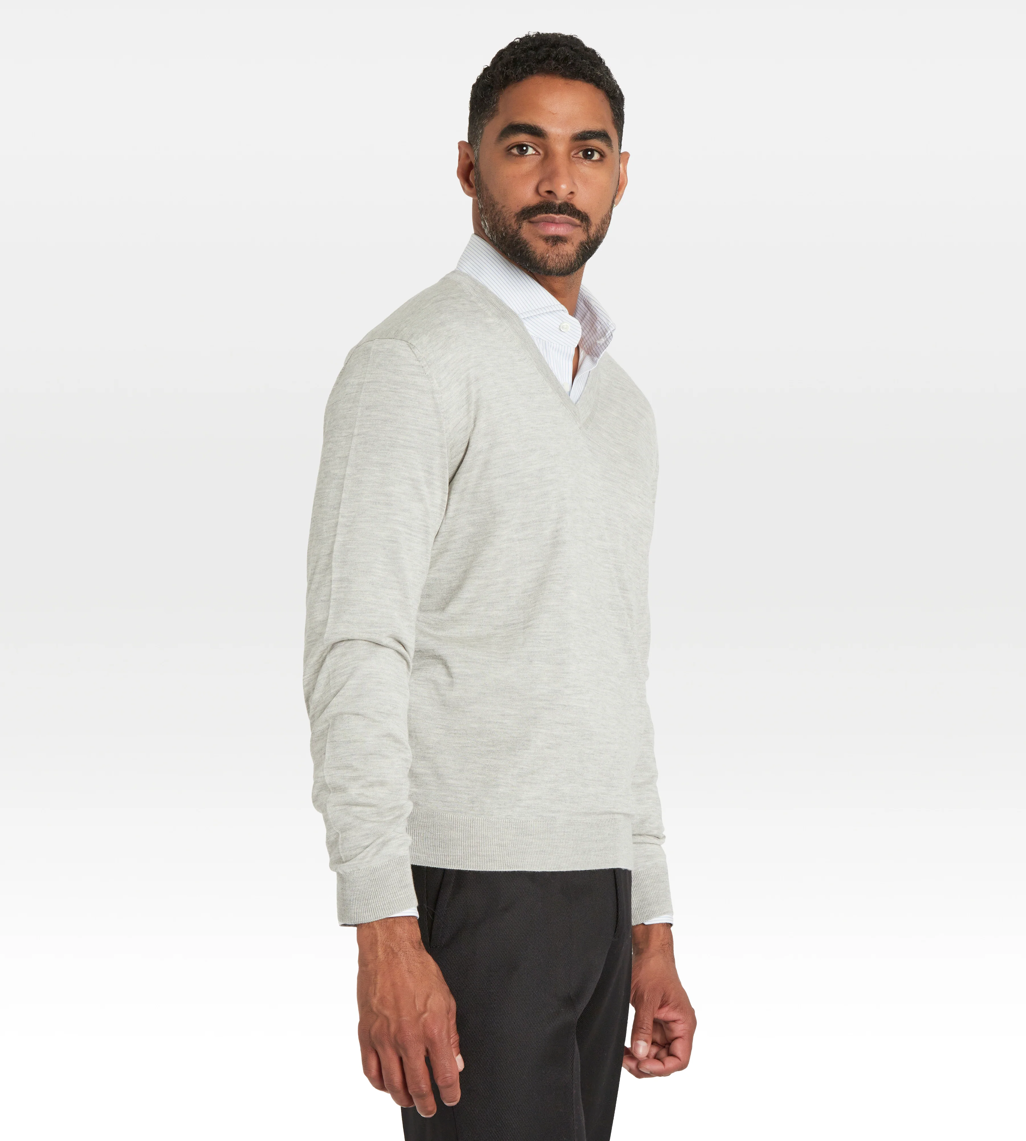 Pull col V en cachemire & soie gris clair - Image 2