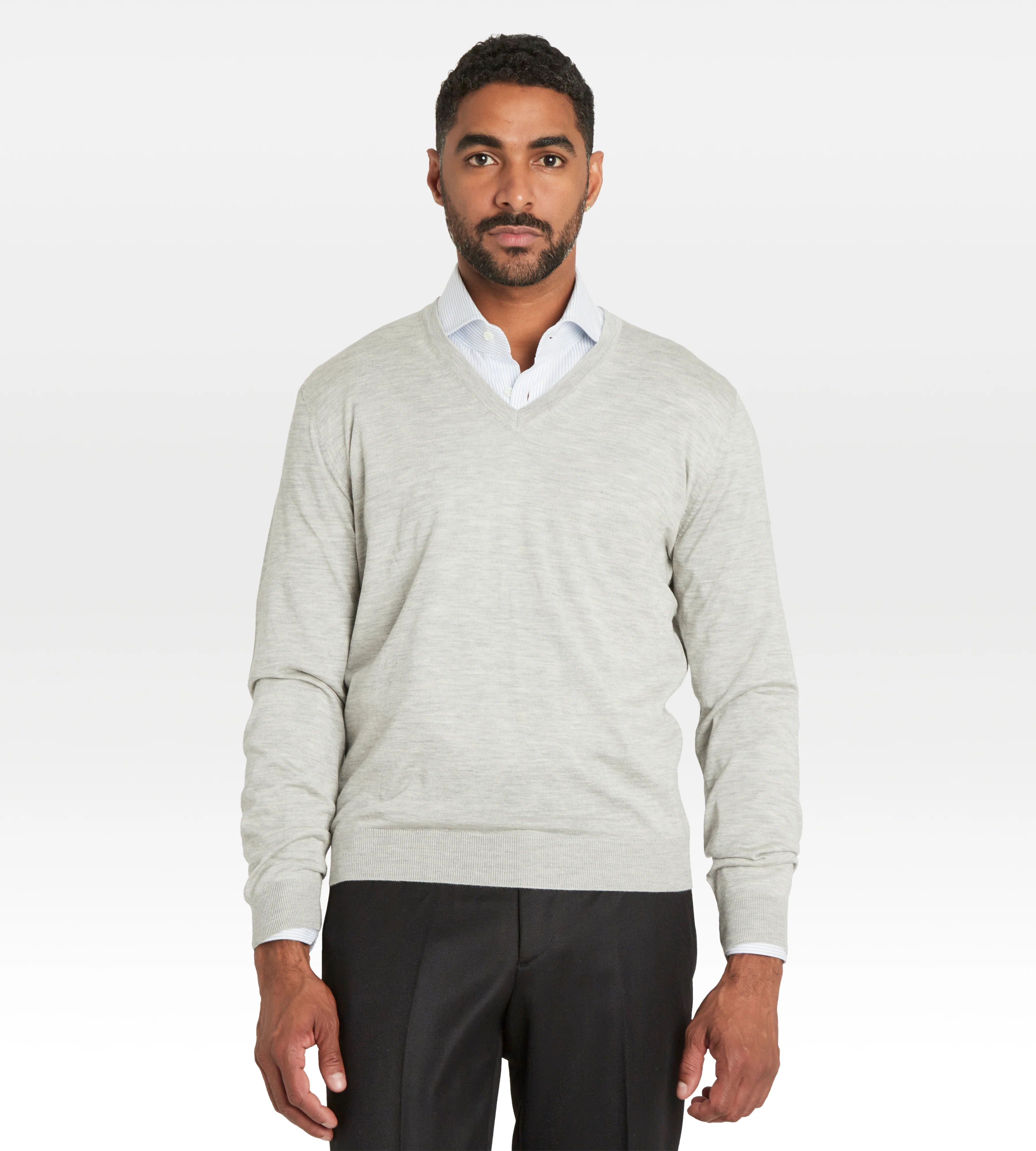 Pull col V en cachemire & soie gris clair - Image 4