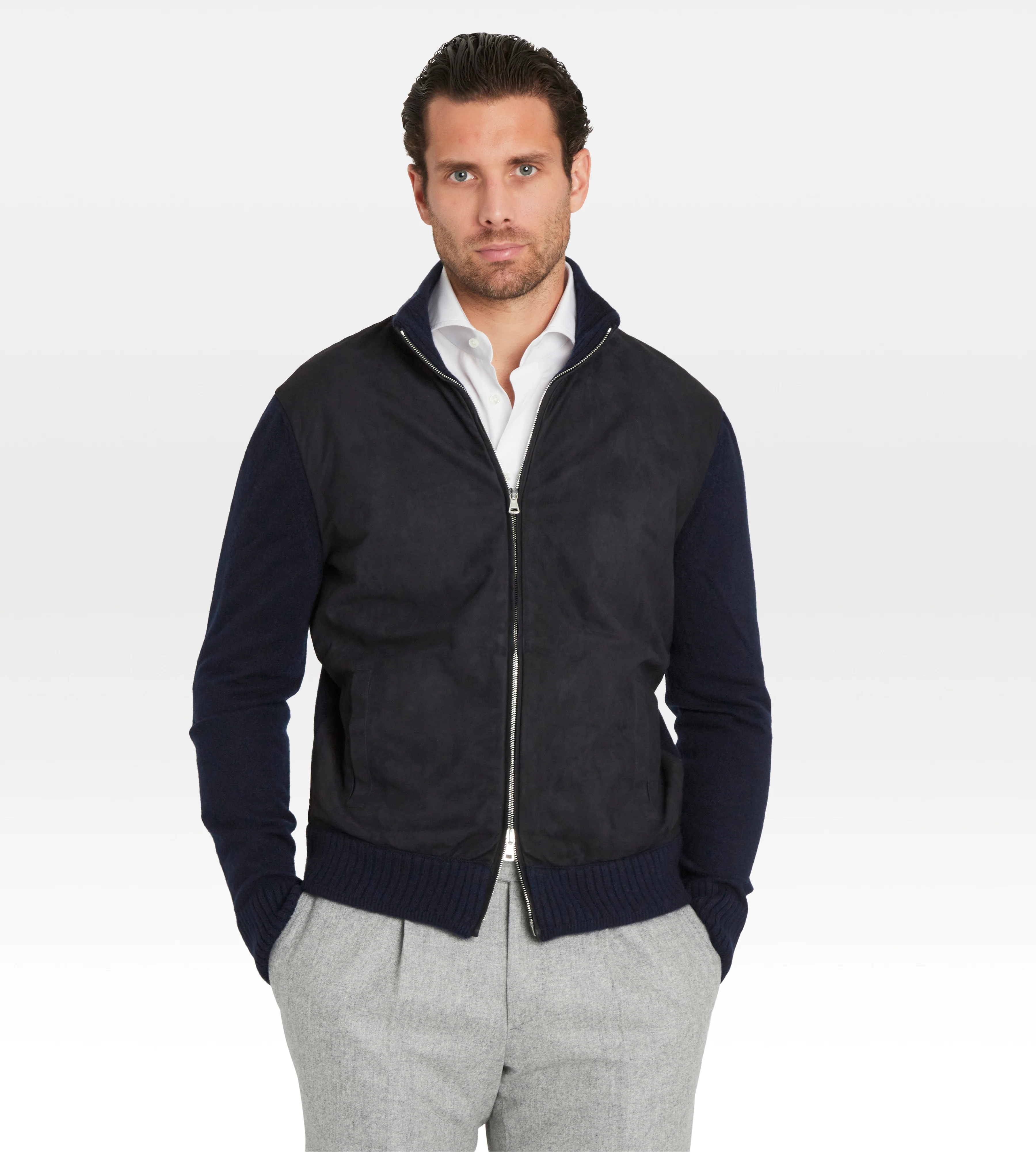 Pull à zip bleu en daim & cachemire - Image 3