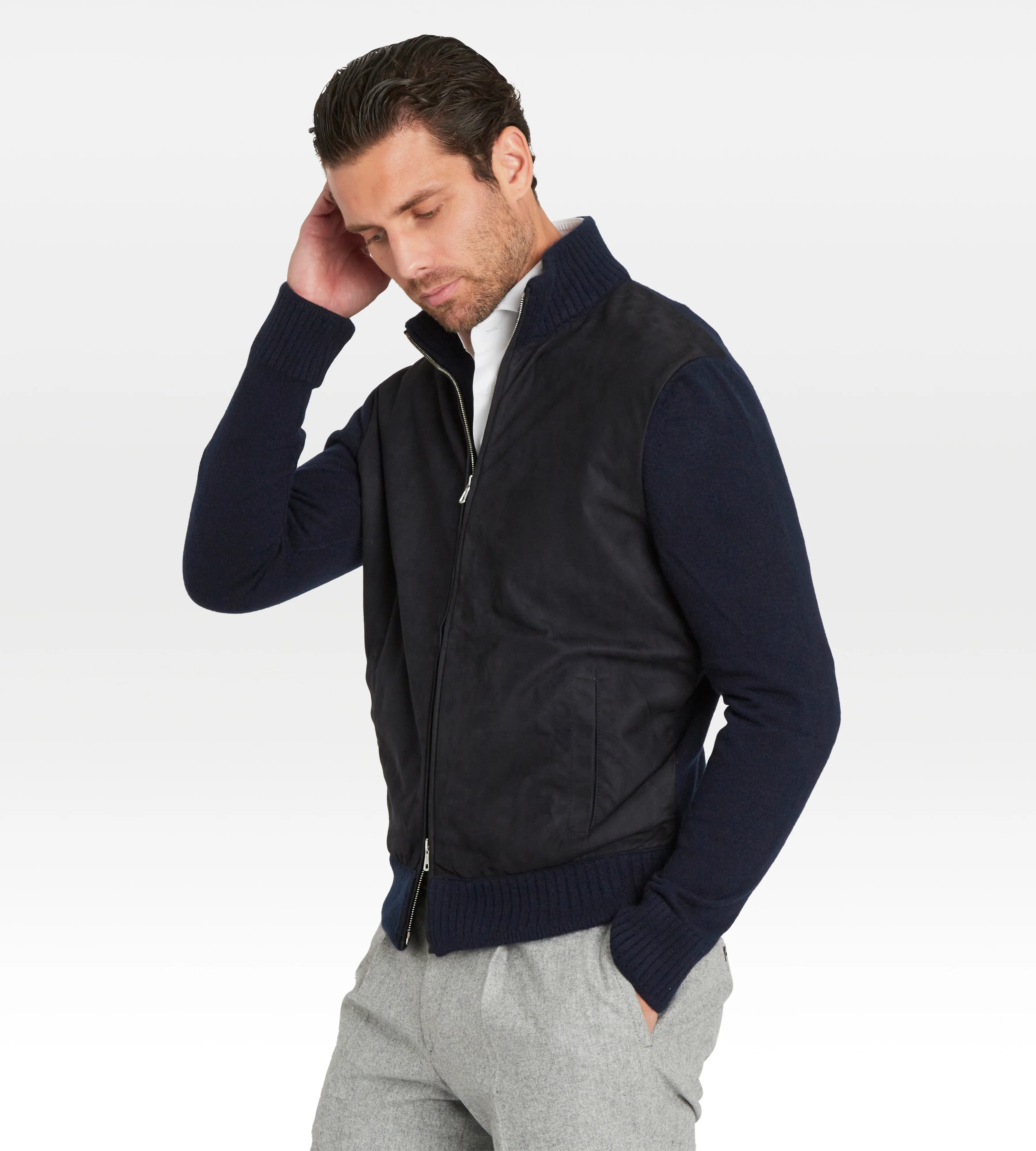 Pull à zip bleu en daim & cachemire - Image 5