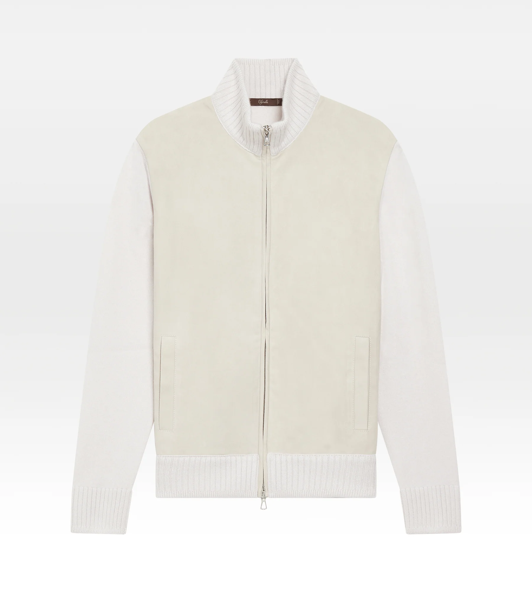 Pull à zip beige en daim et cachemire - Image 2