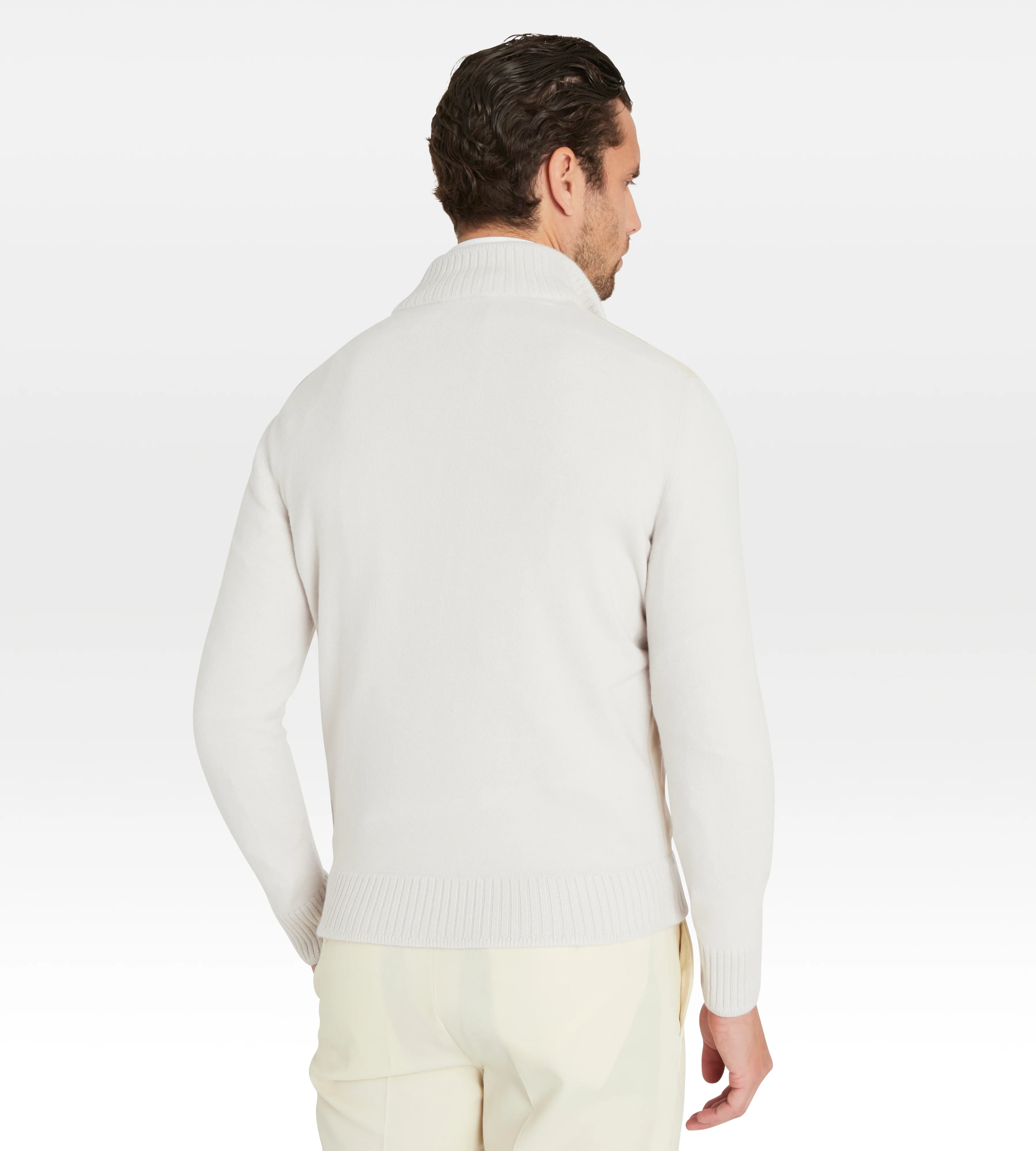 Pull à zip beige en daim et cachemire - Image 4