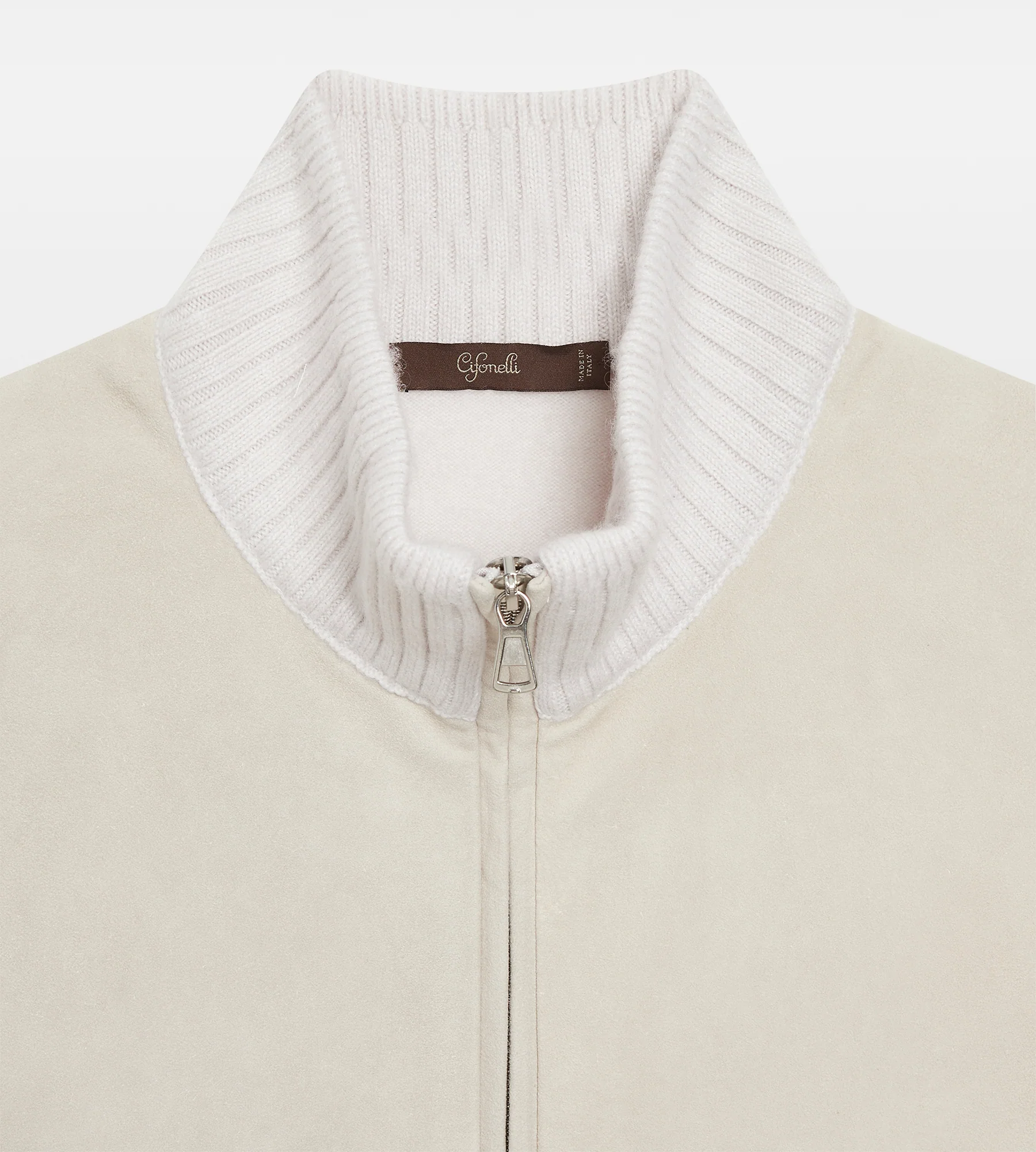 Pull à zip beige en daim et cachemire - Image 6