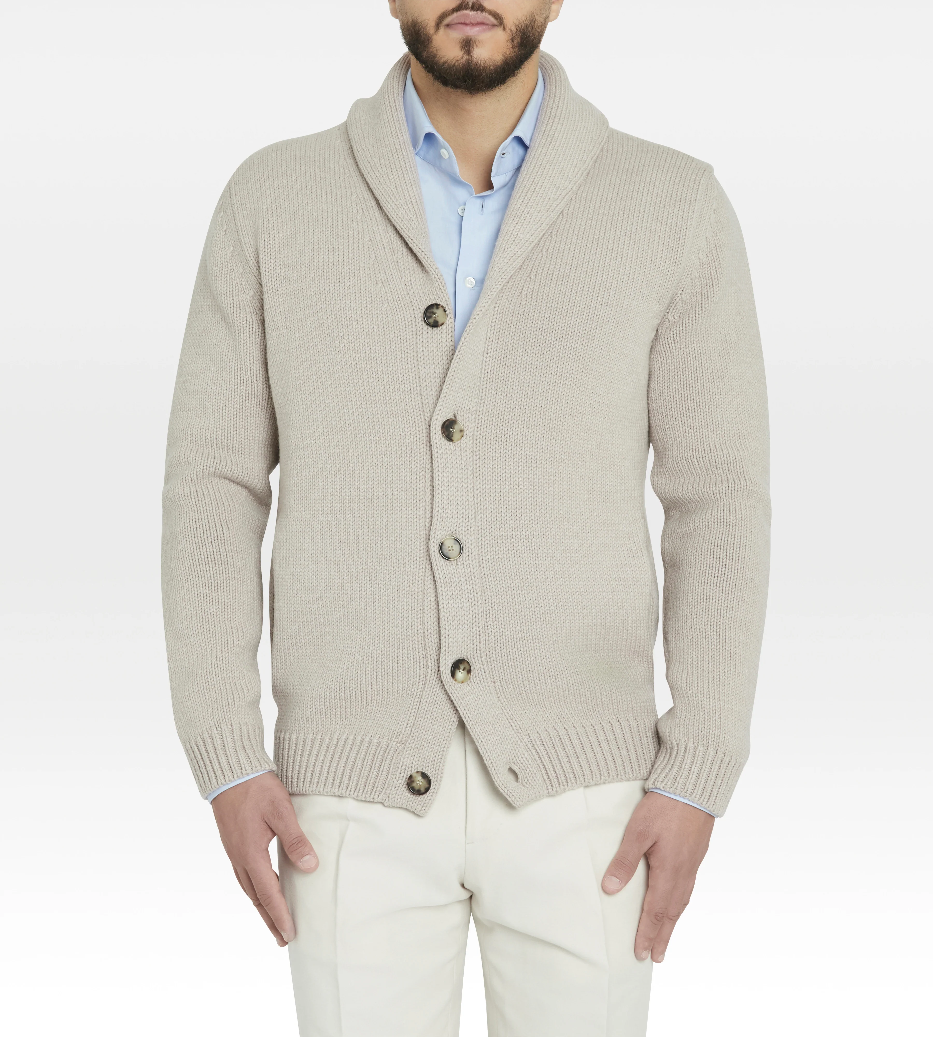 Pull col châle en laine beige - Image 2