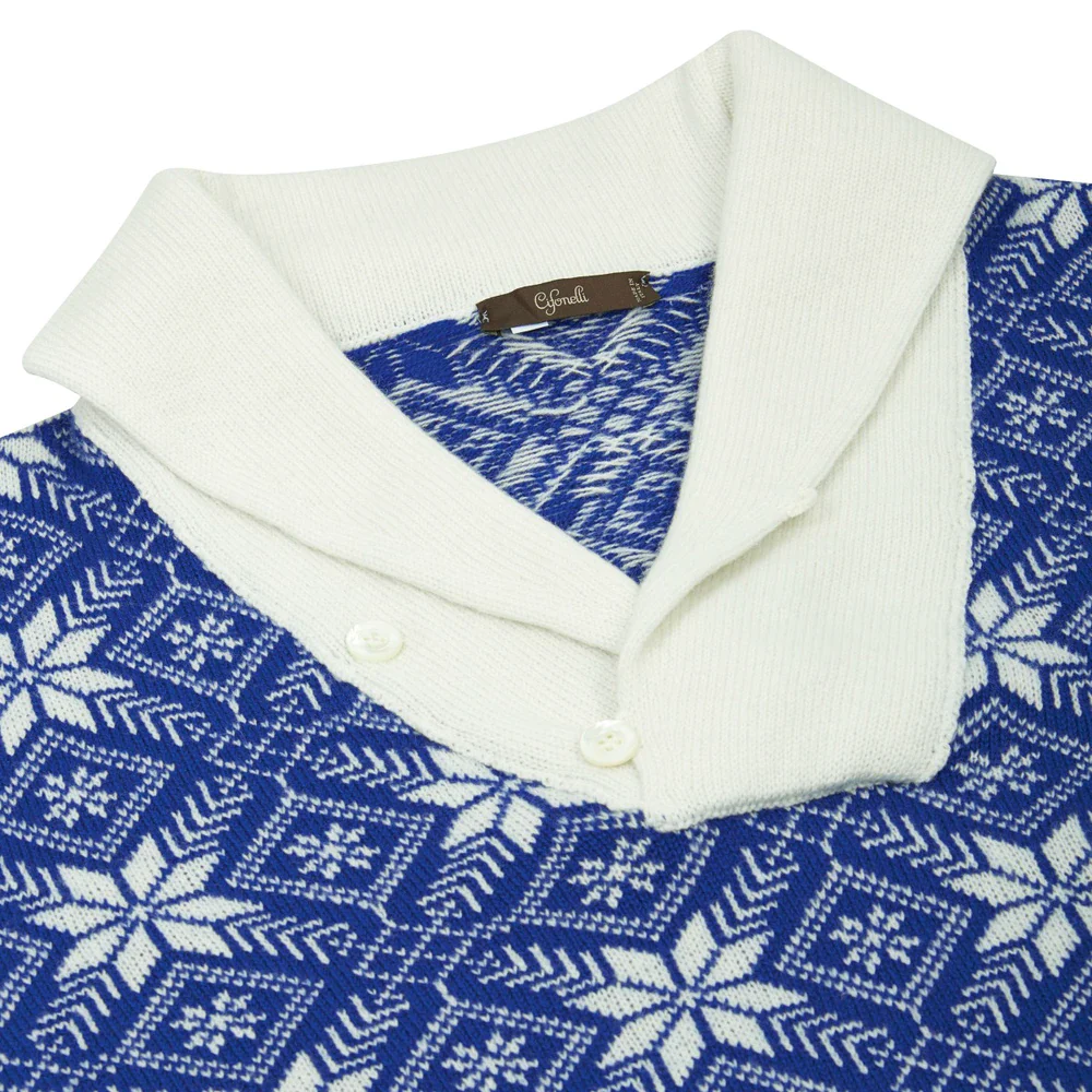 Pull en cachemire bleu à flocons - Image 2