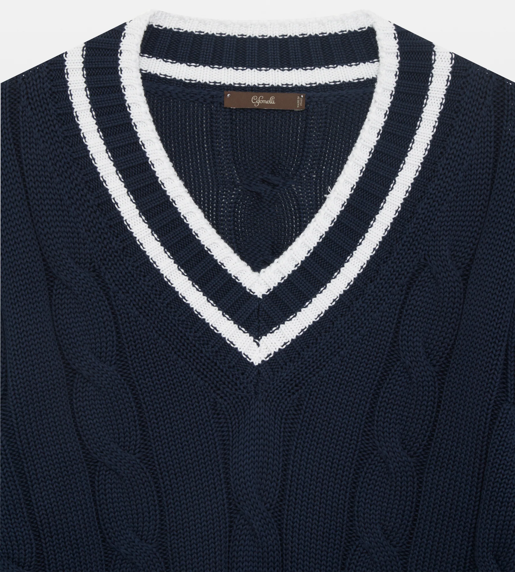 Pull col V en coton bleu marine - Image 3