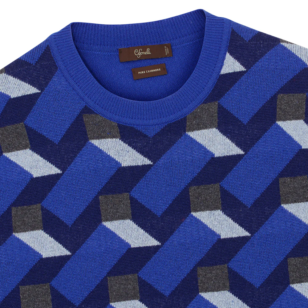 Pull en cachemire géométrique bleu - Image 3