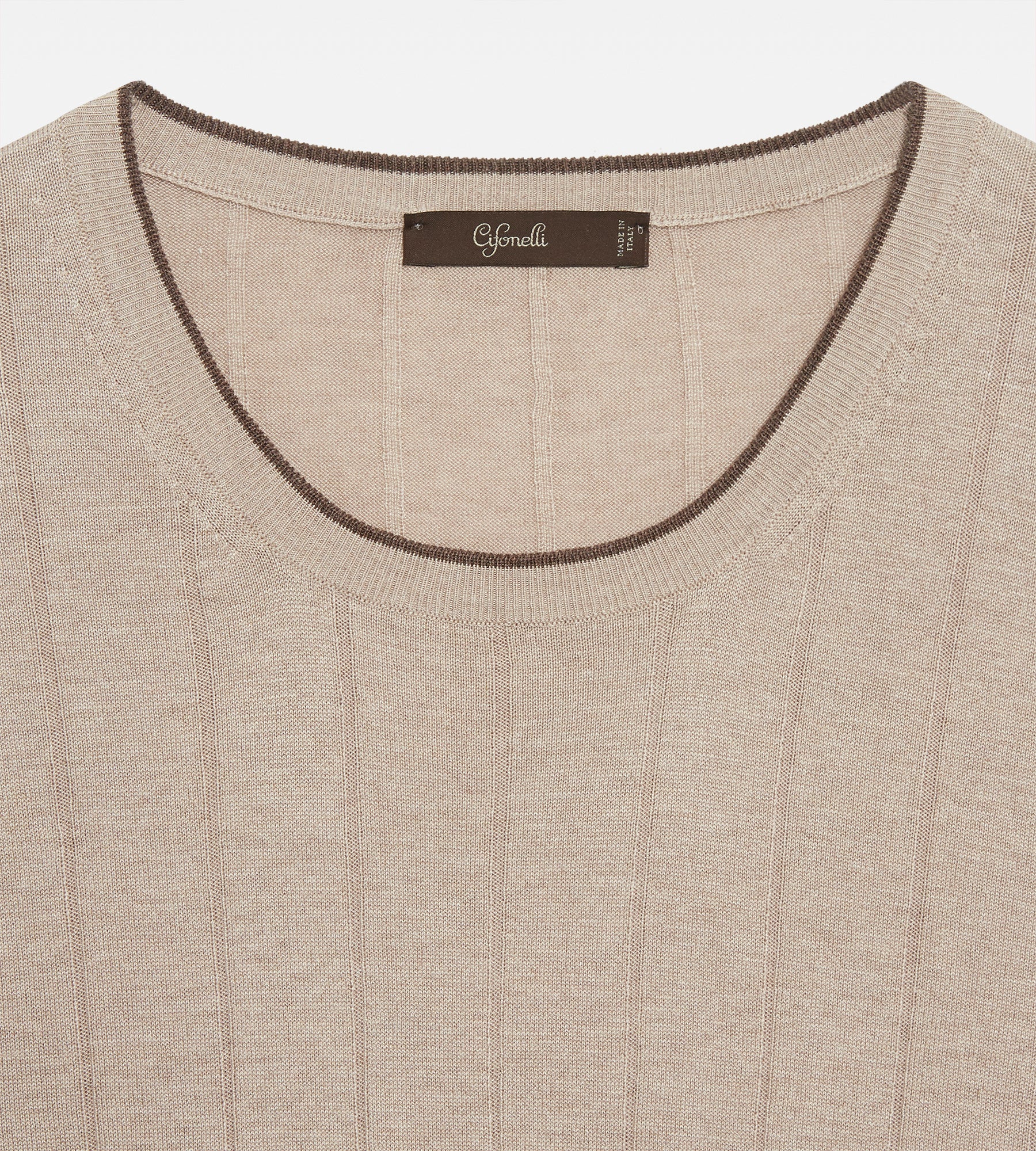 T-shirt col rond en soie beige - Image 3