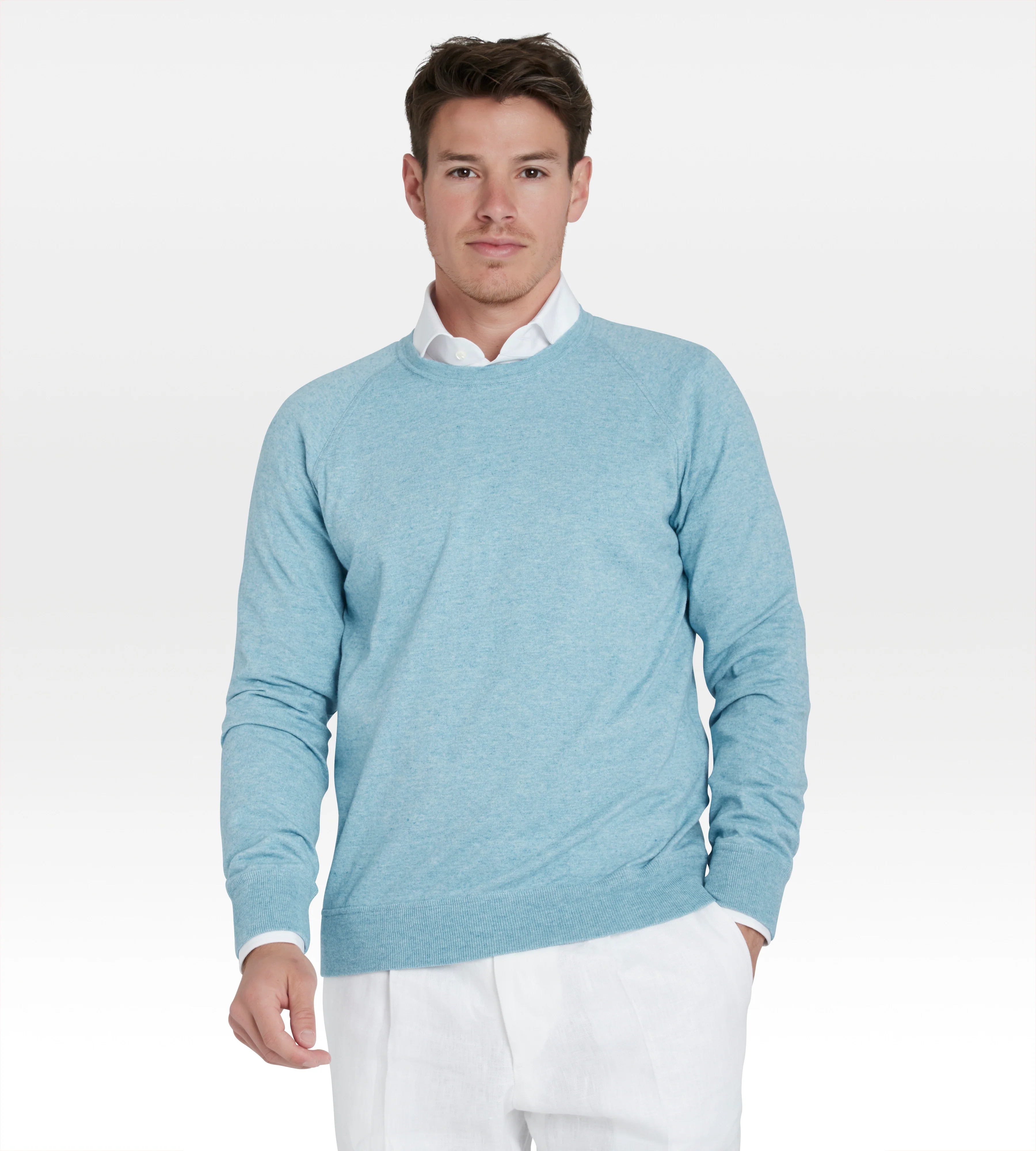 Pull col rond en coton bleu turquoise - Image 2