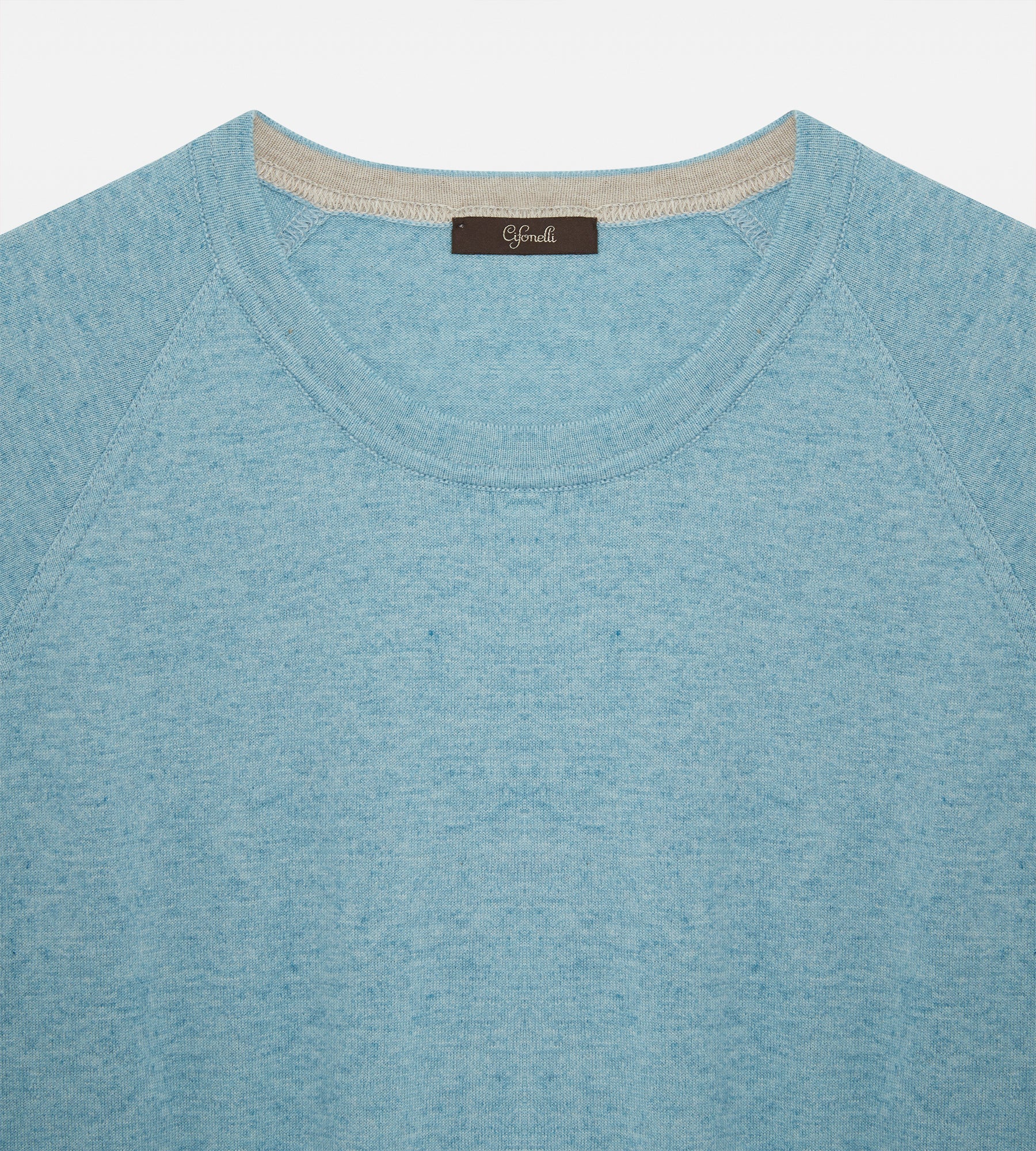 Pull col rond en coton bleu turquoise - Image 3