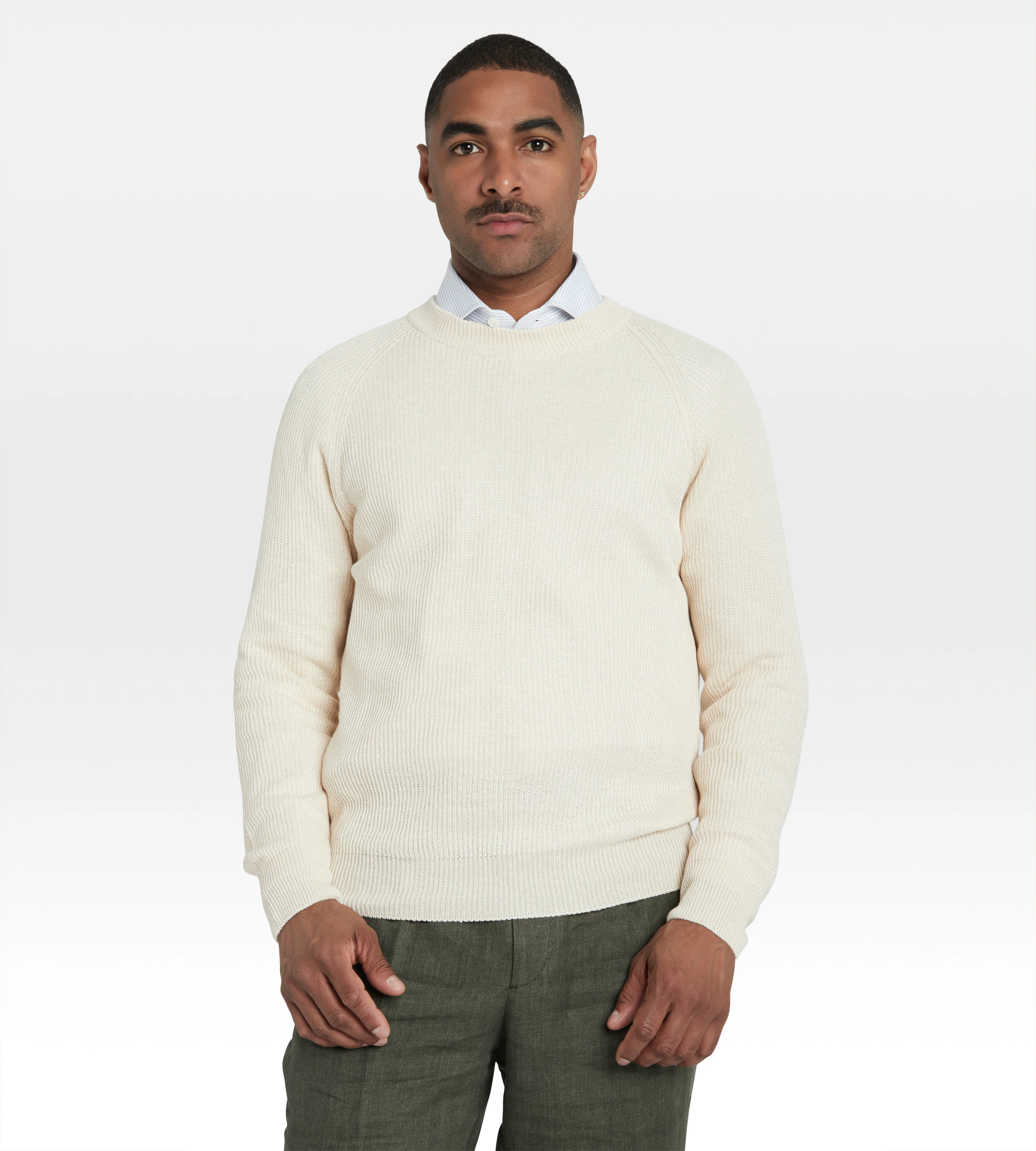 Pull col rond en lin & coton beige - Image 2
