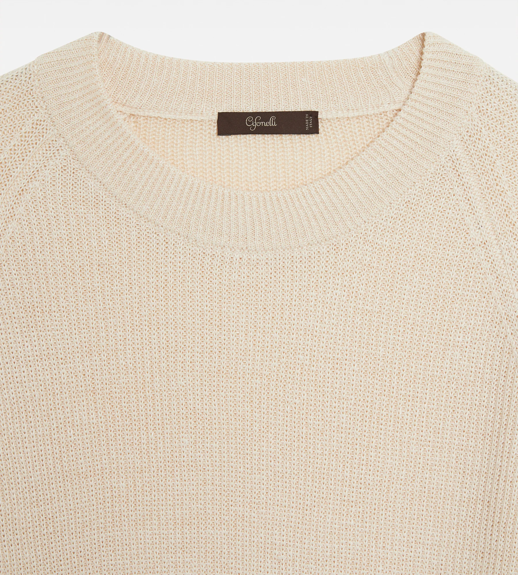 Pull col rond en lin & coton beige - Image 3