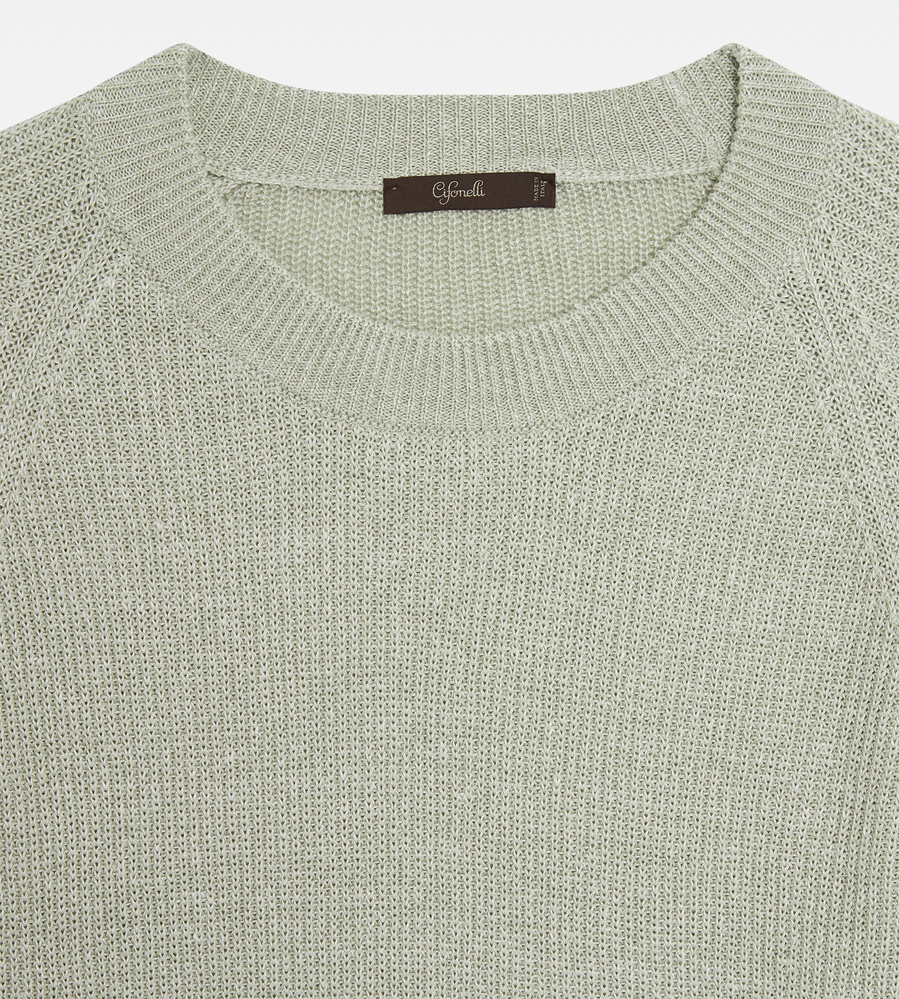 Pull col rond en lin & coton vert clair - Image 3