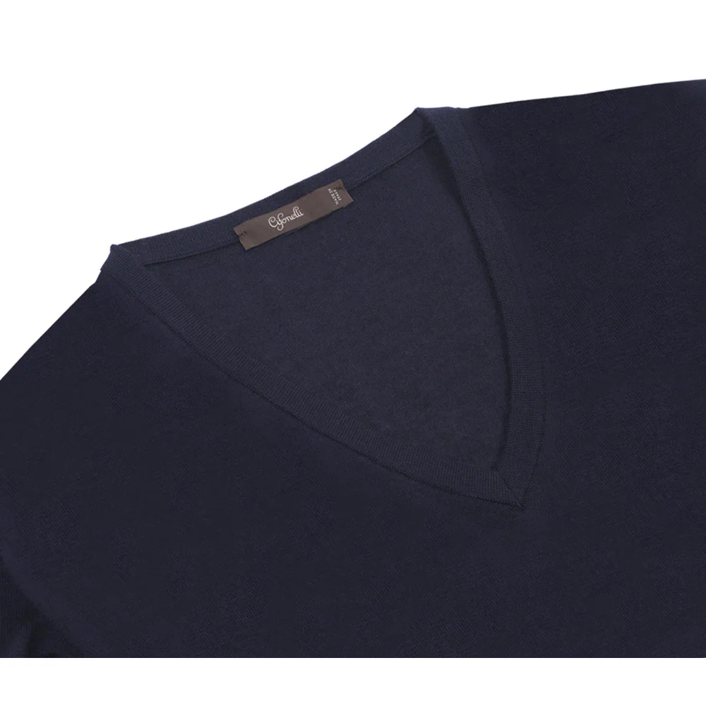 Pull col V en cachemire & soie bleu marine - Image 3