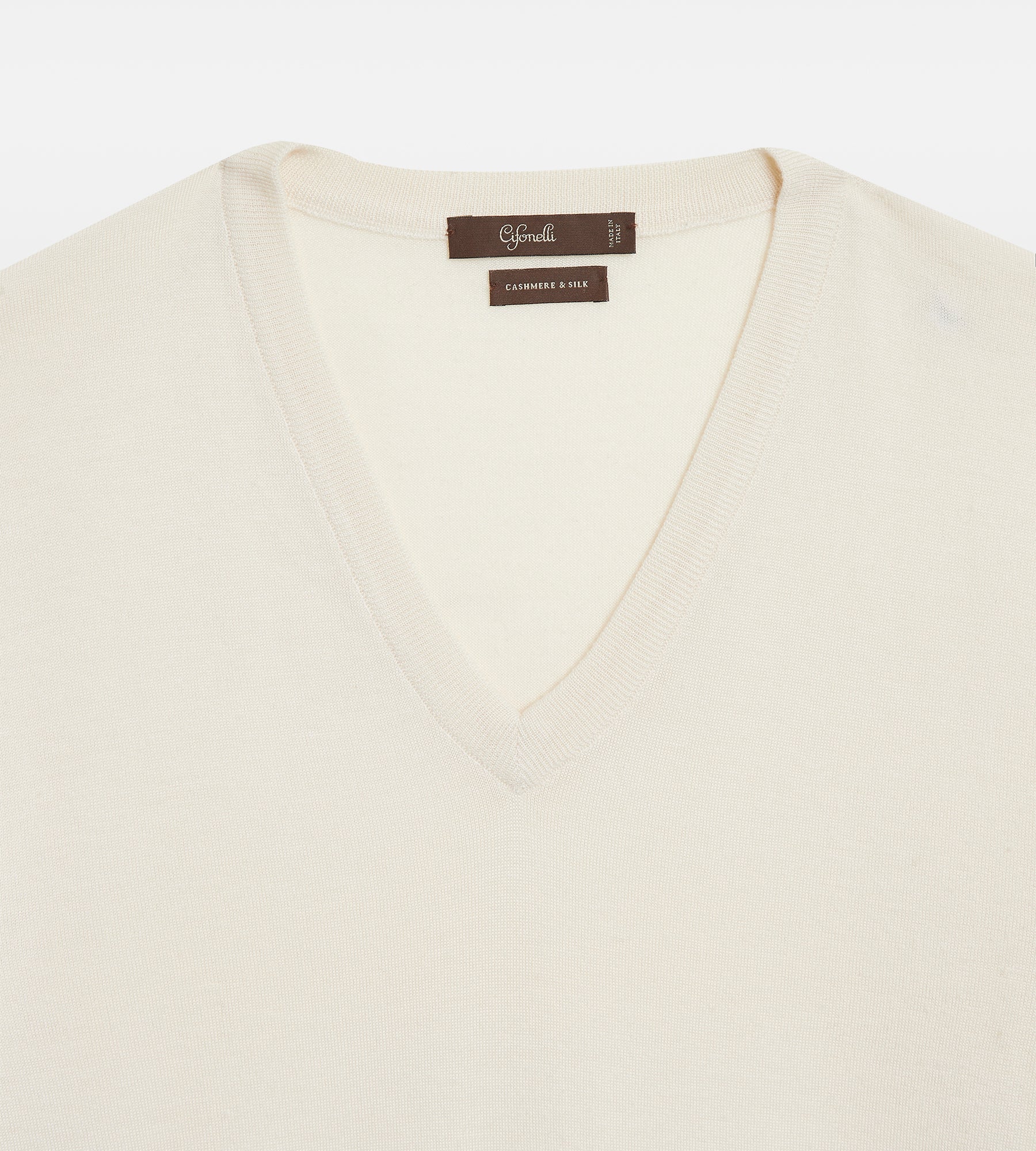 Pull col v en cachemire & soie crème - Image 2