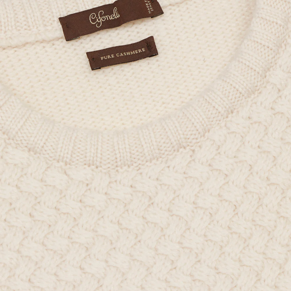 Pull torsadé en cachemire crème - Image 2