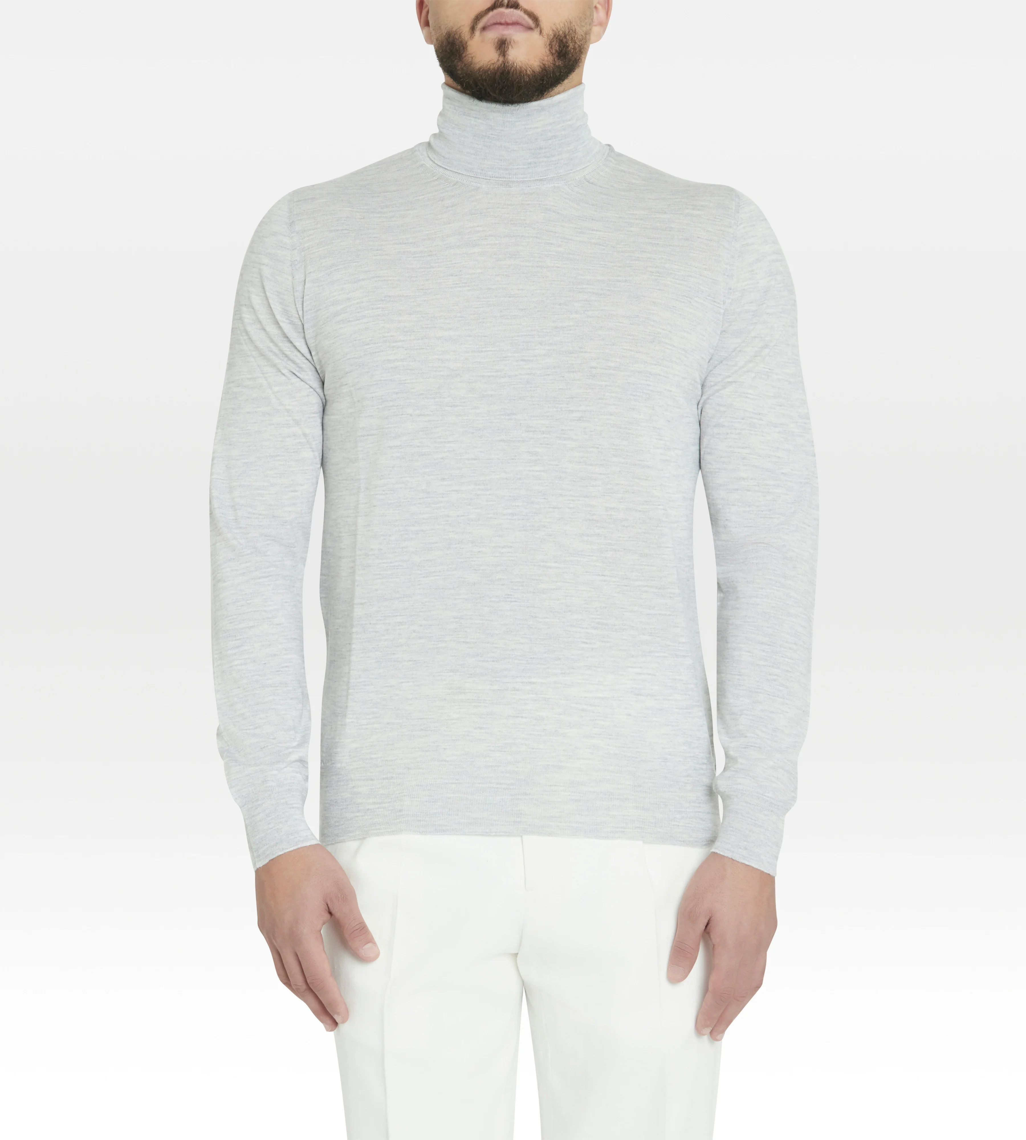 Pull col roulé gris en laine, cachemire & soie - Image 2