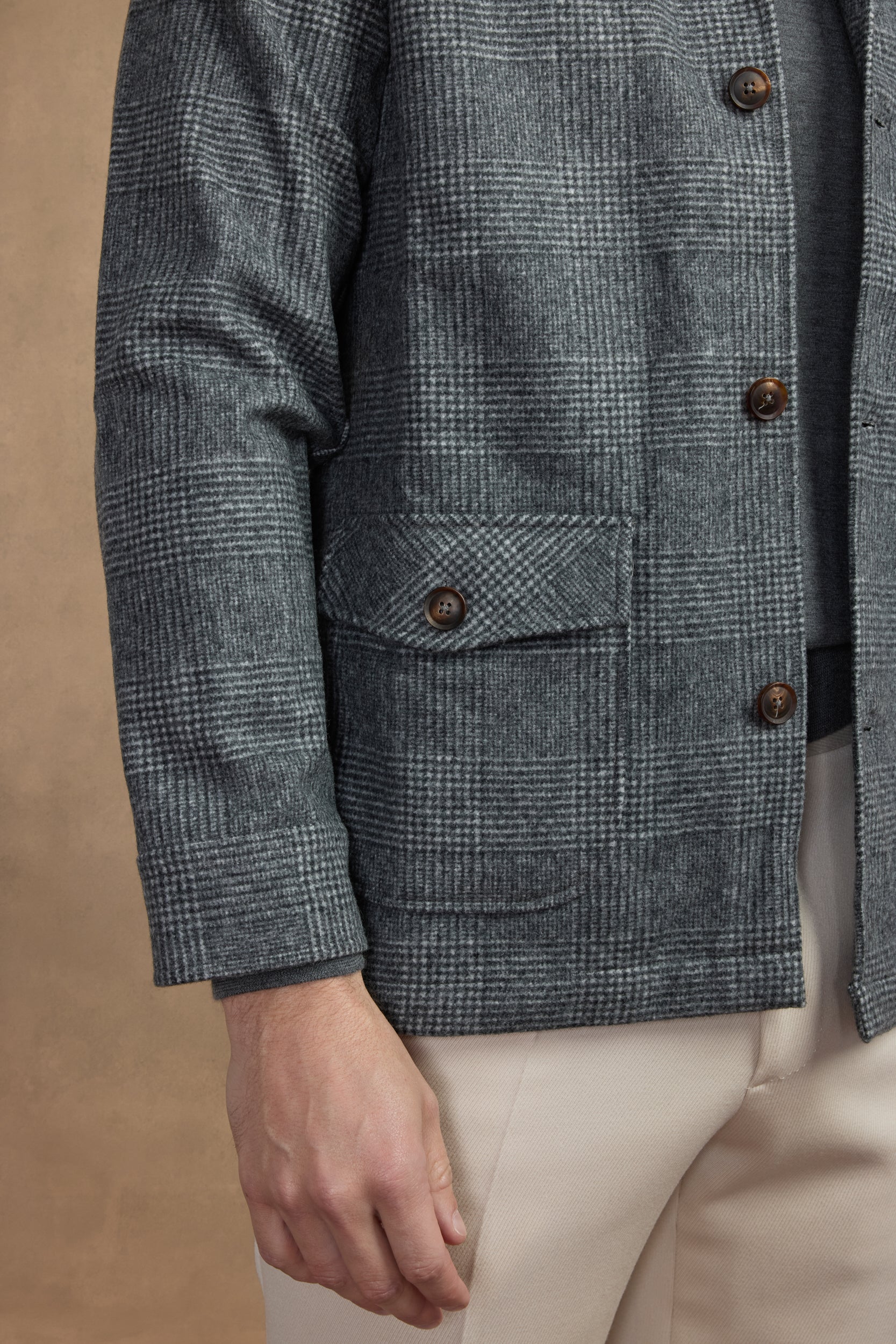 Sur-chemise en laine grise motif Prince-de-Galles - Image 3
