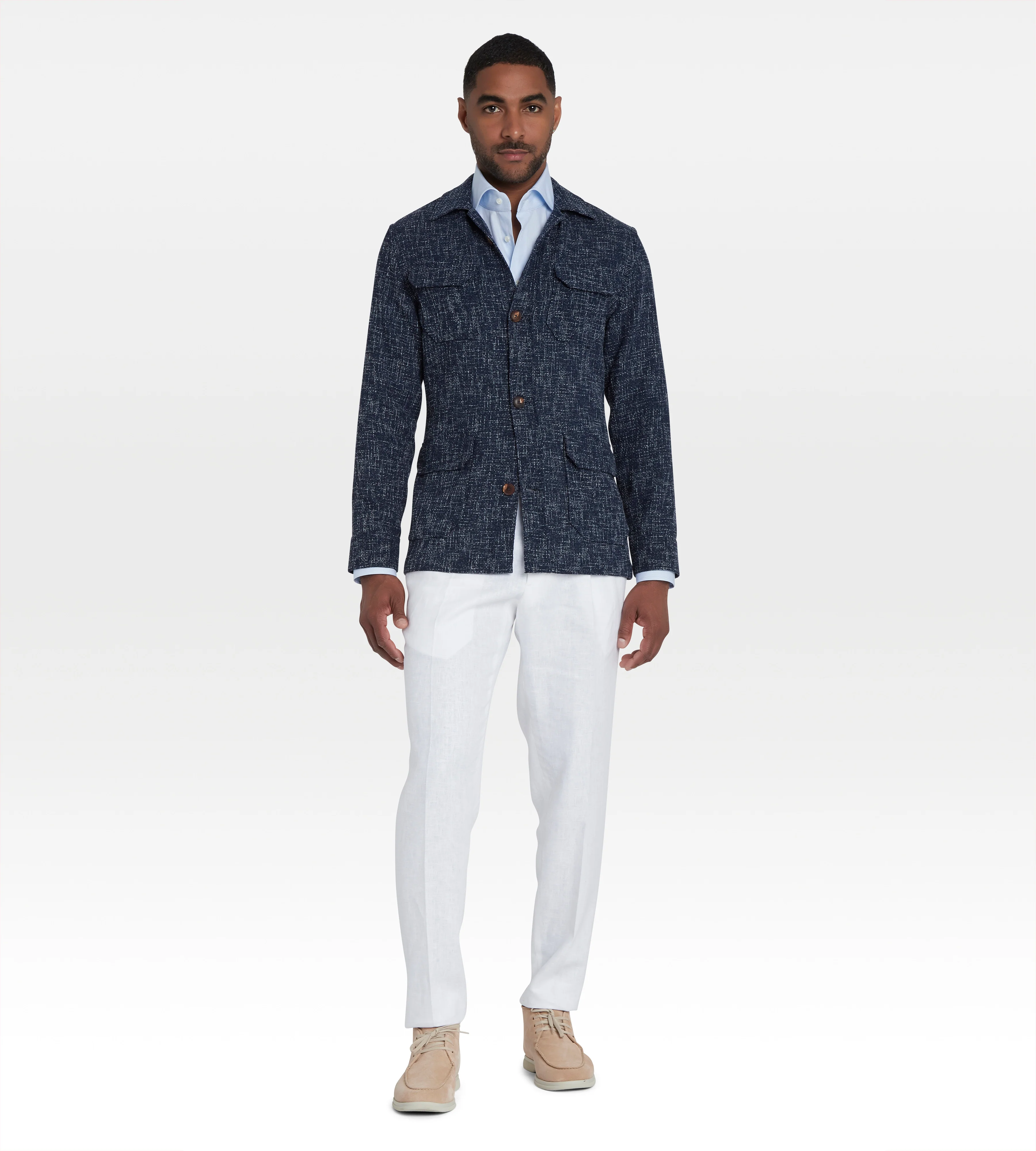 Sur-chemise en laine & coton bleu - Image 3