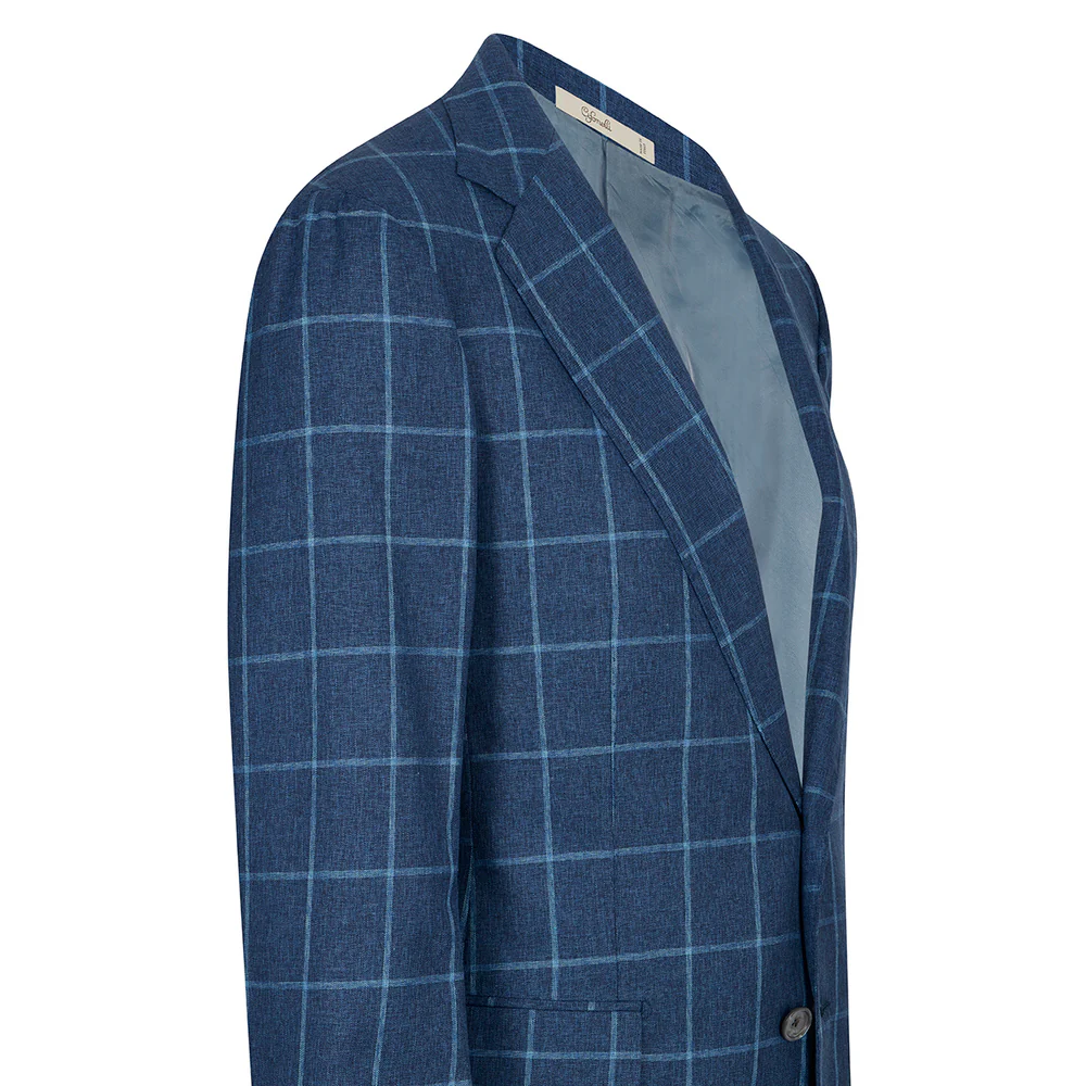 Veste bleue en mélange de laine à carreaux fenêtre - Image 3