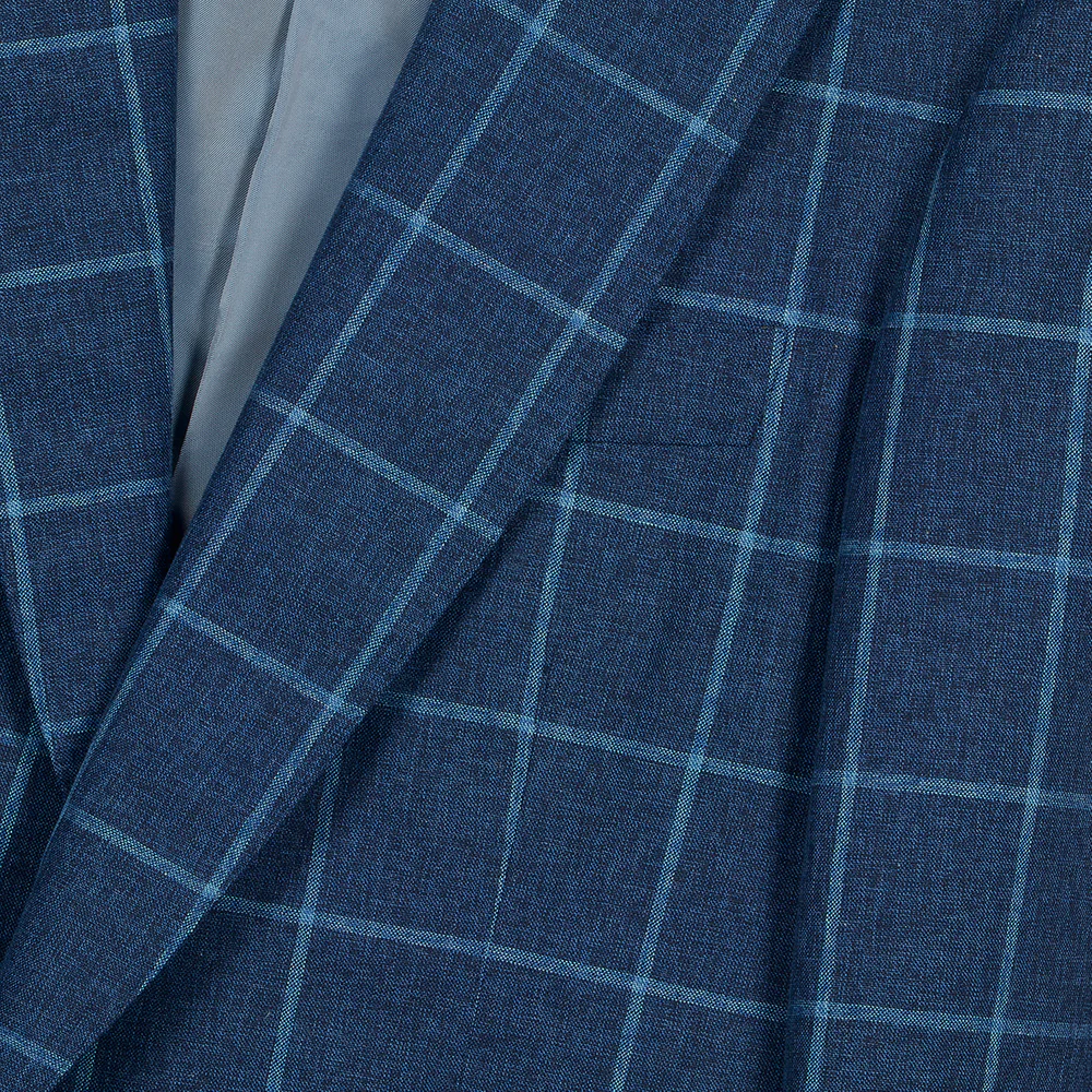 Veste bleue en mélange de laine à carreaux fenêtre - Image 4