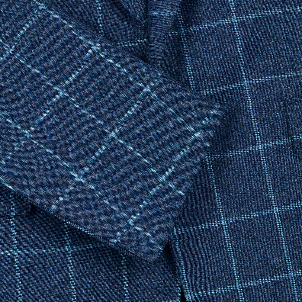 Veste bleue en mélange de laine à carreaux fenêtre - Image 5