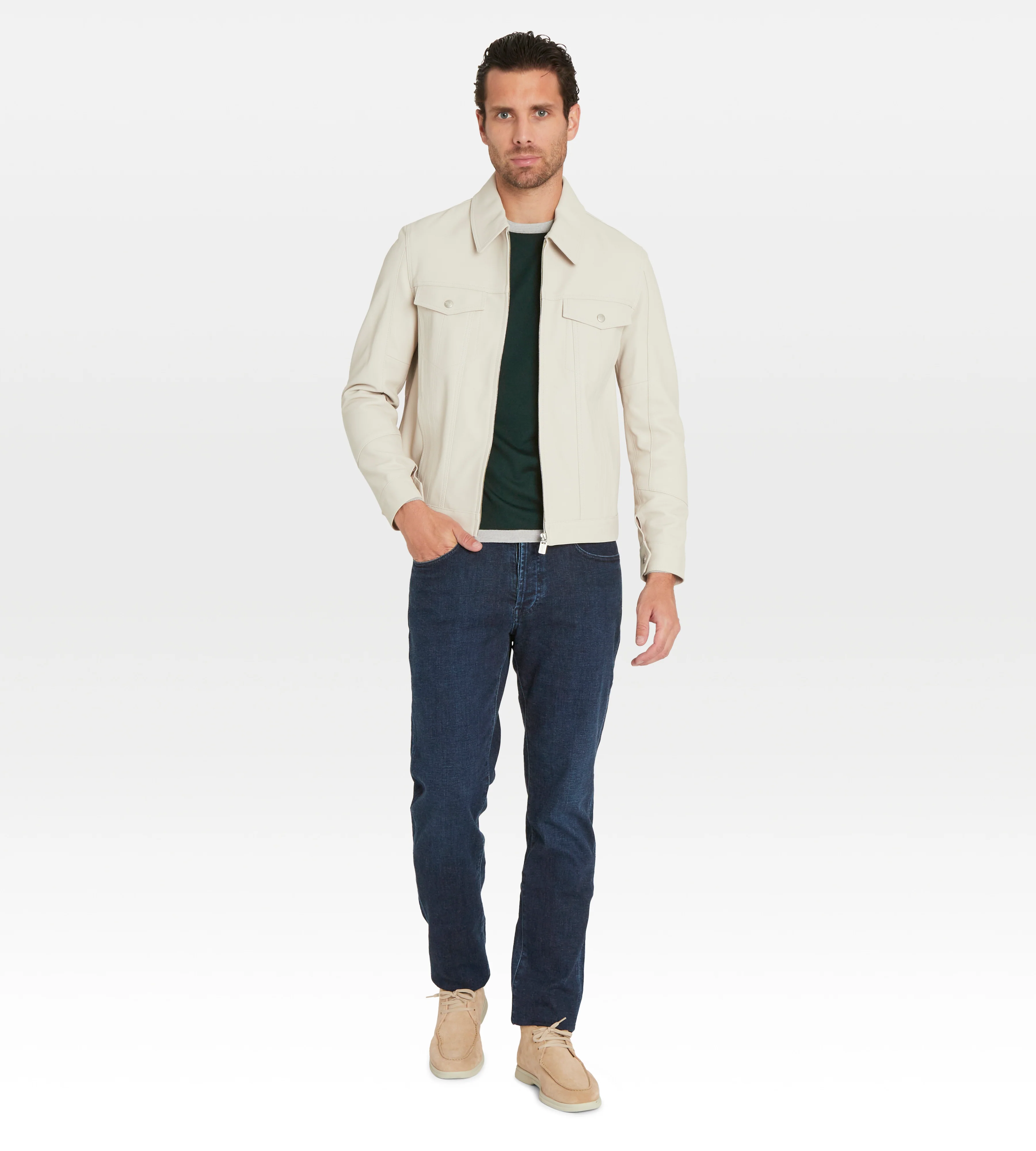 Veste en cuir beige - Image 3