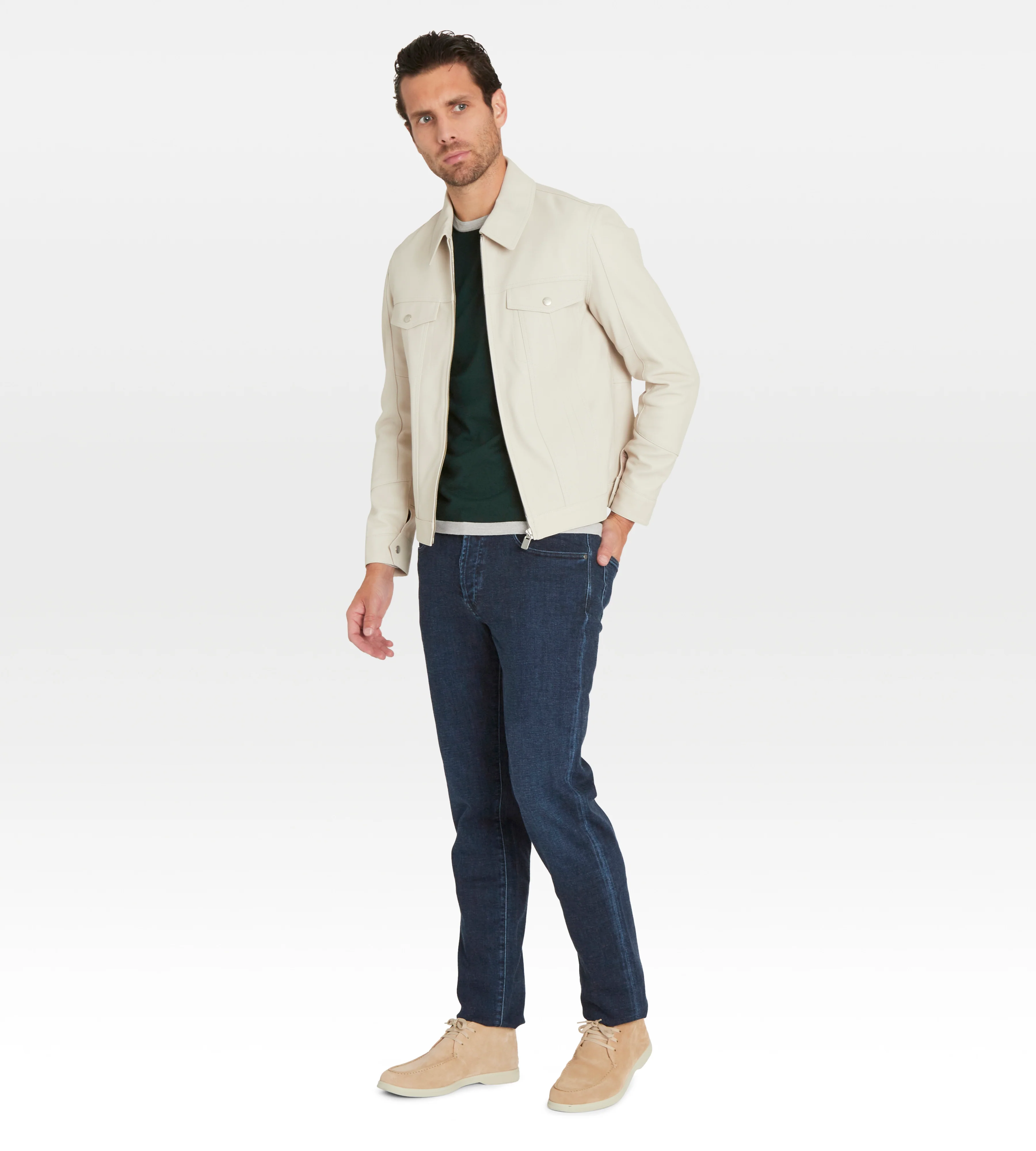 Veste en cuir beige - Image 6