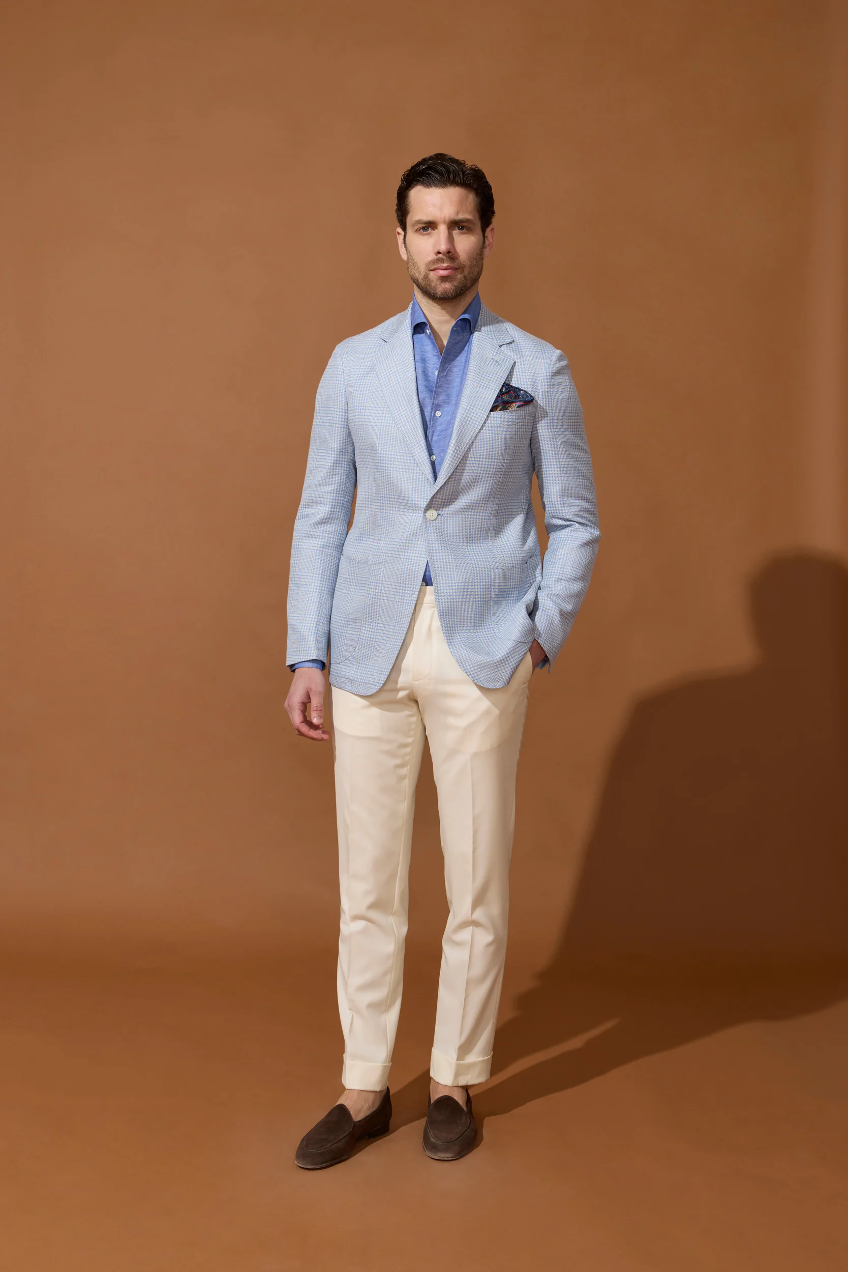 Veste Prince-de-Galles en laine, soie et lin - Image 3