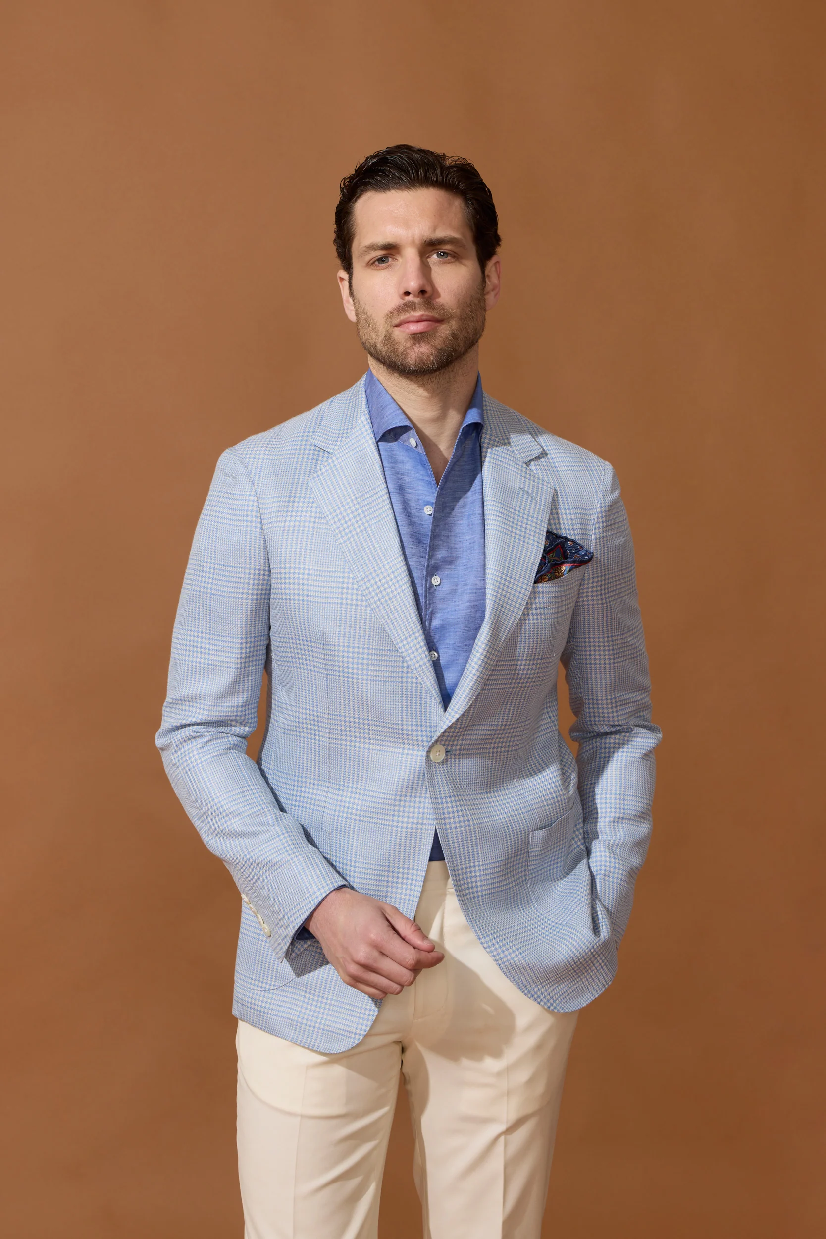 Veste Prince-de-Galles en laine, soie et lin - Image 4