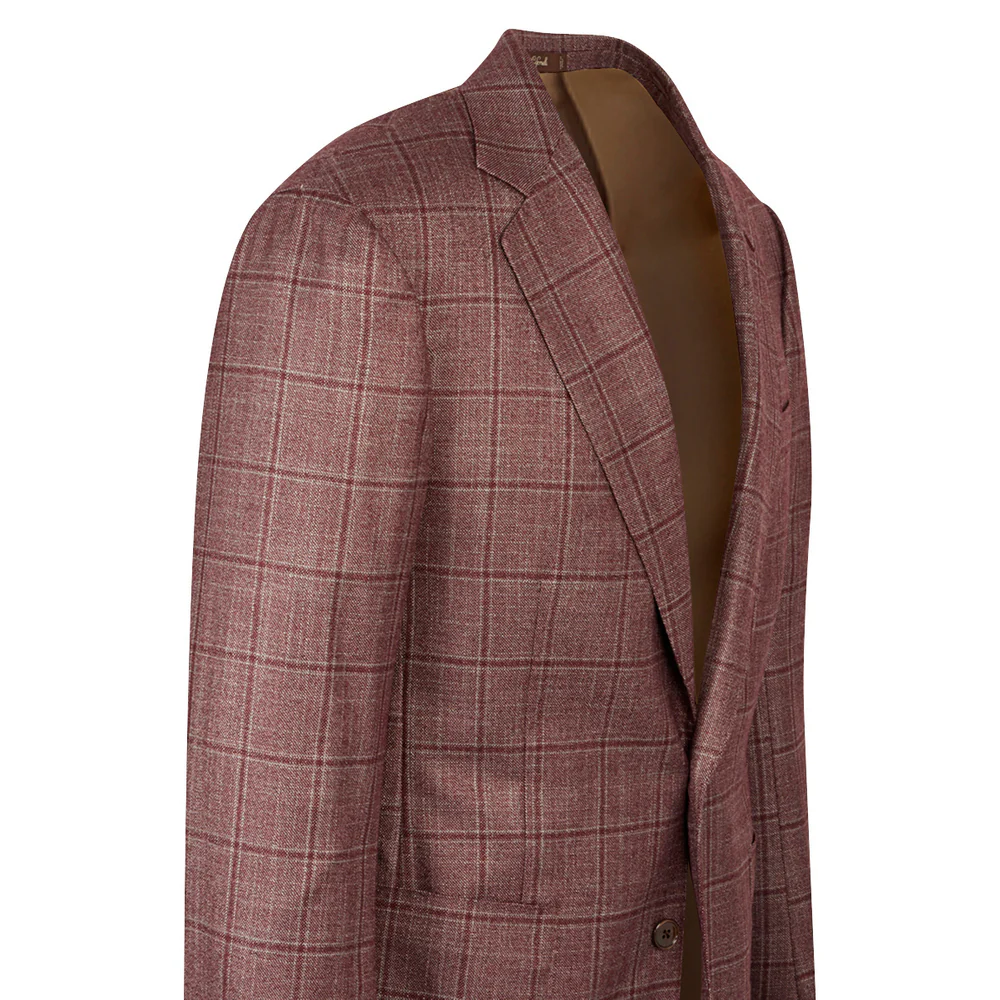 Veste rouge en soie & cachemire à carreaux fenêtre - Image 3