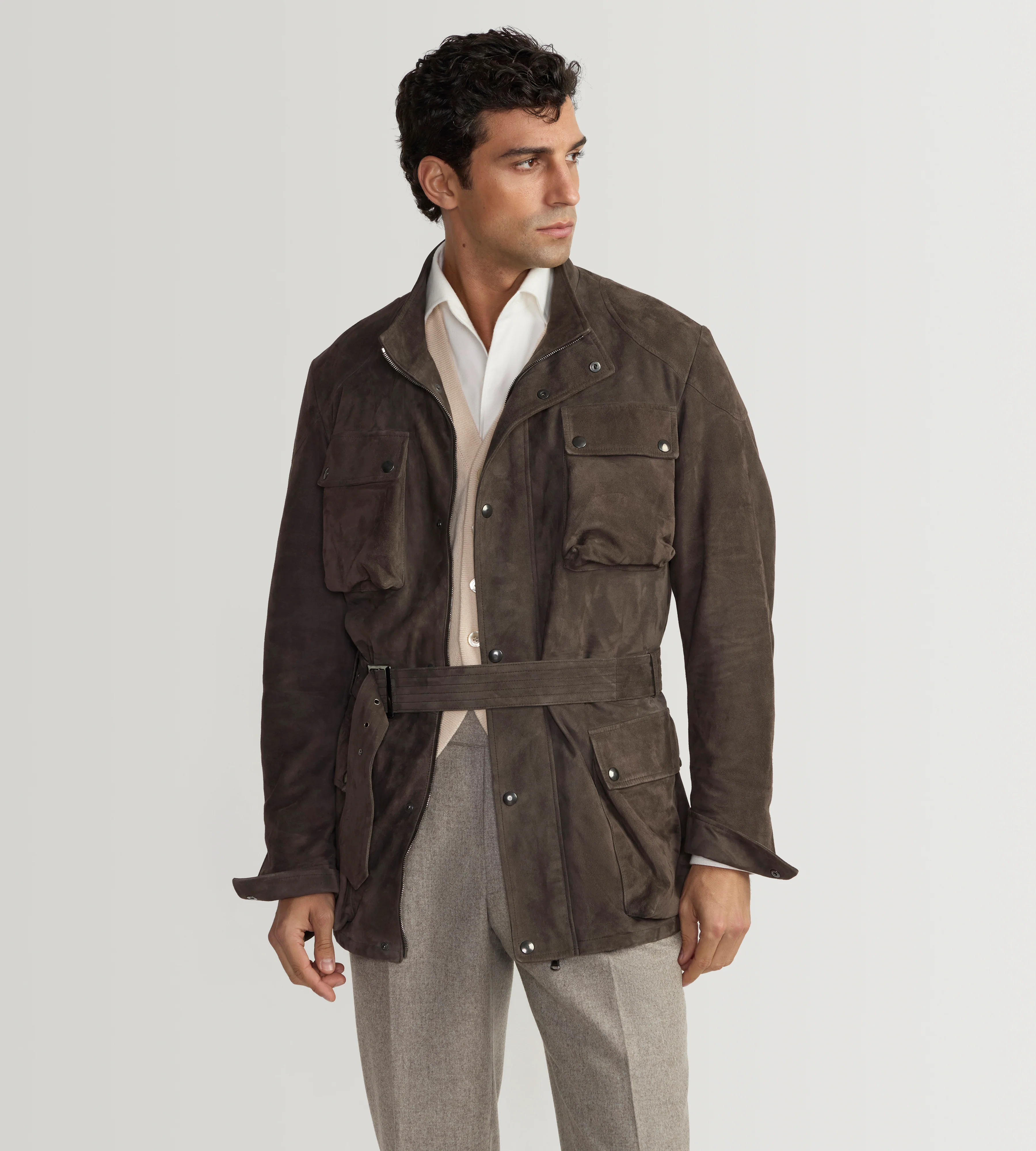 Veste saharienne en cuir marron - Image 4