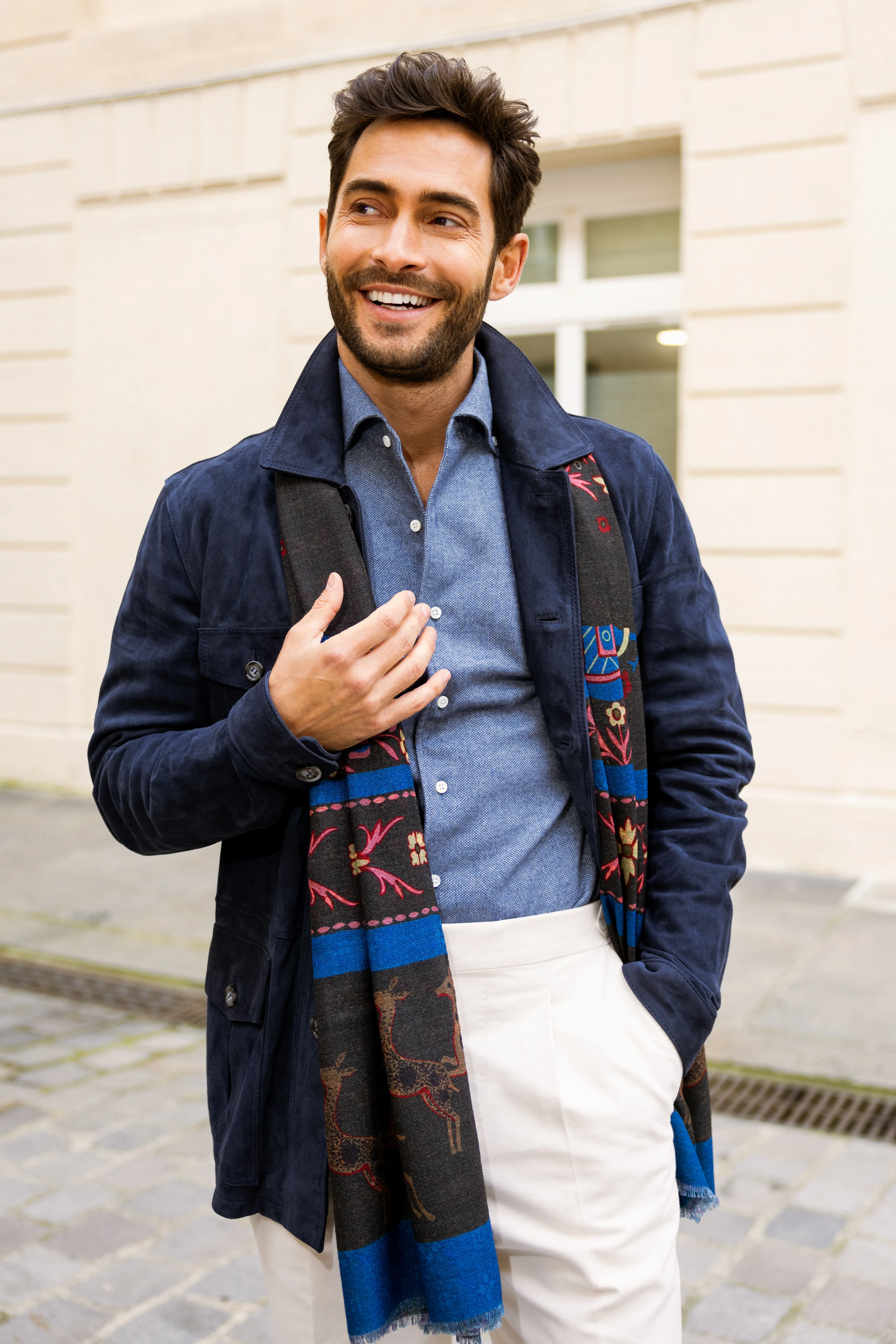 Veste saharienne en daim bleu - Image 3